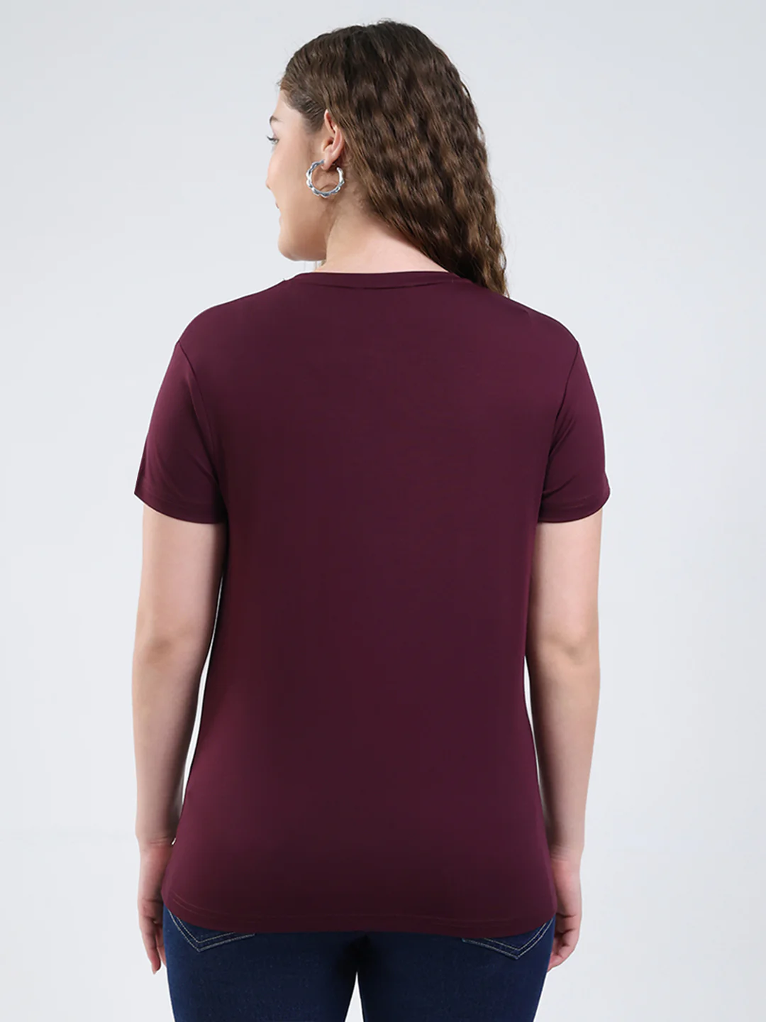 Women Burgundy Printed Round Neck Half Sleeve Top - Image 5
