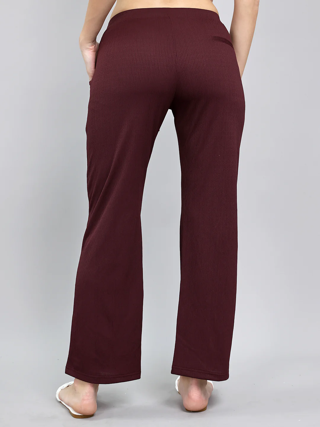 Women Burgundy Self Design Regular Fit Lower - Image 4
