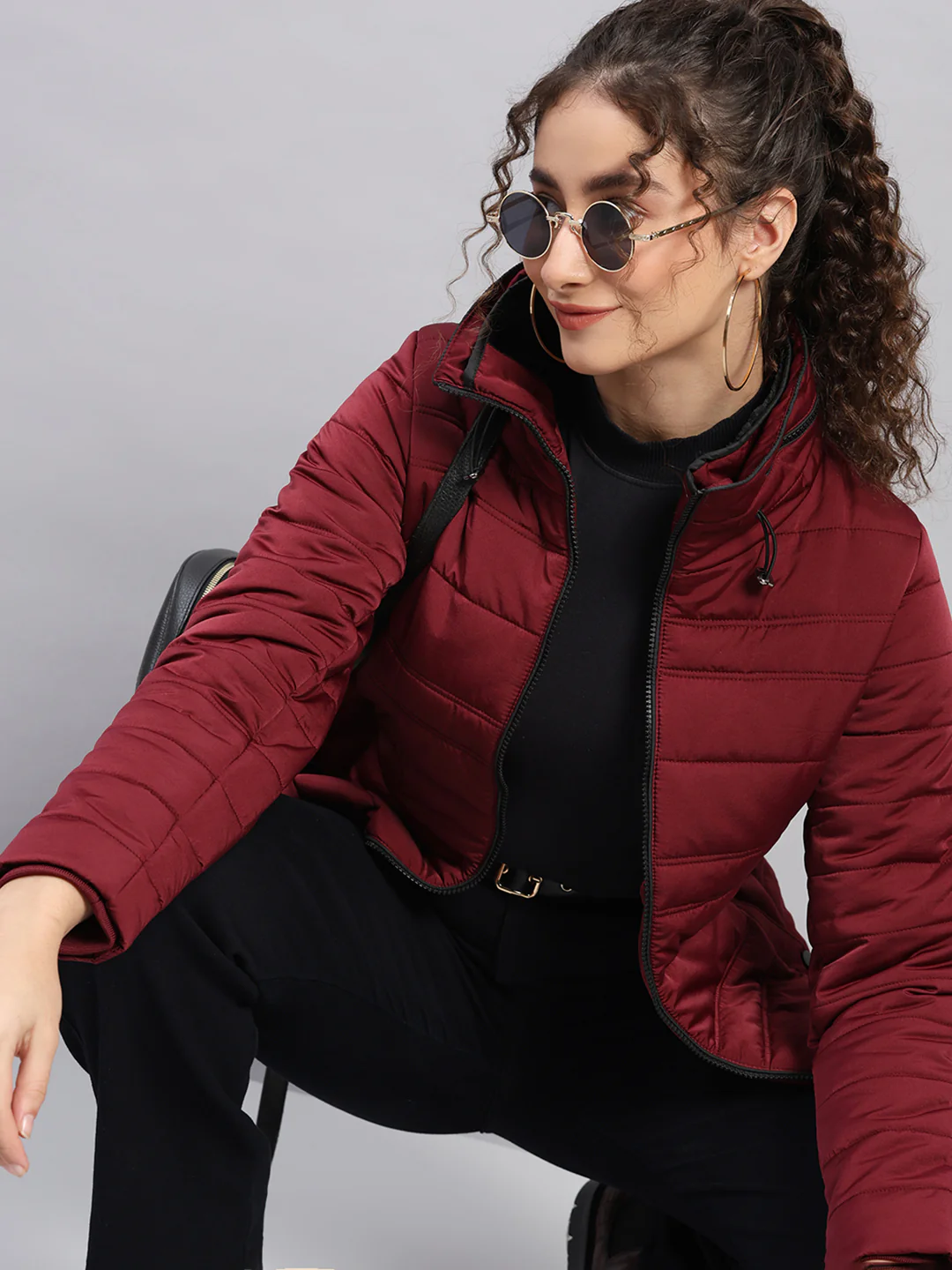 Women Burgundy Solid Collar Full Sleeve Jacket - Image 6