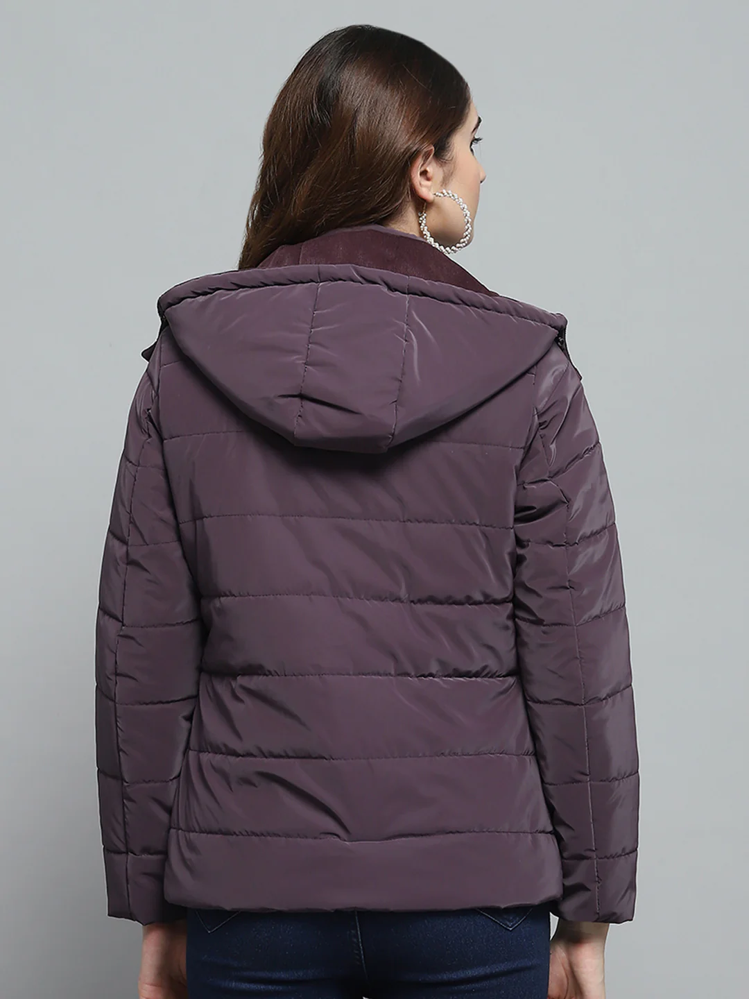 Women Burgundy Solid Detachable Hood Full Sleeve Jacket - Image 5
