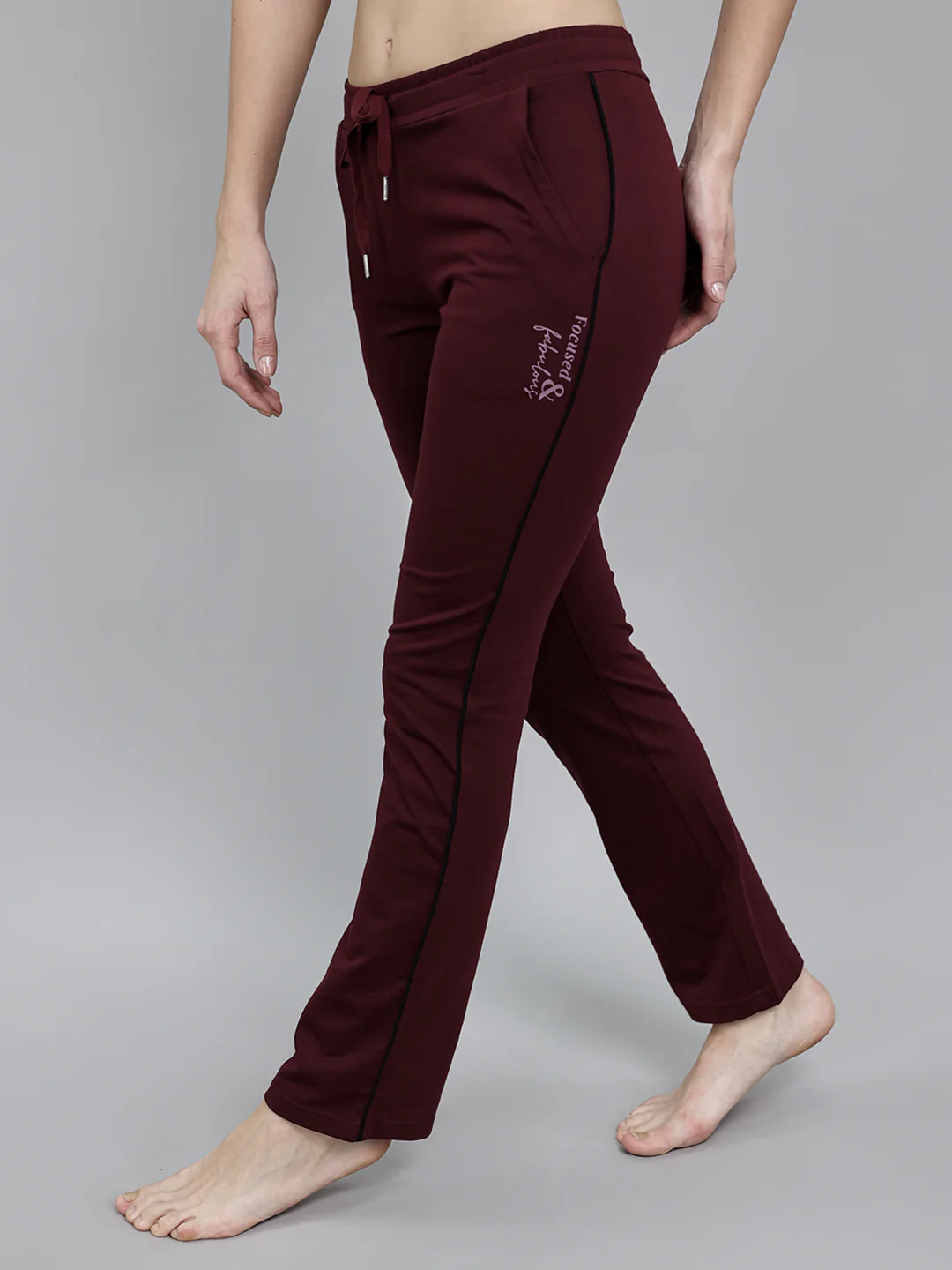 Women Burgundy Solid Regular Fit Lower - Image 2