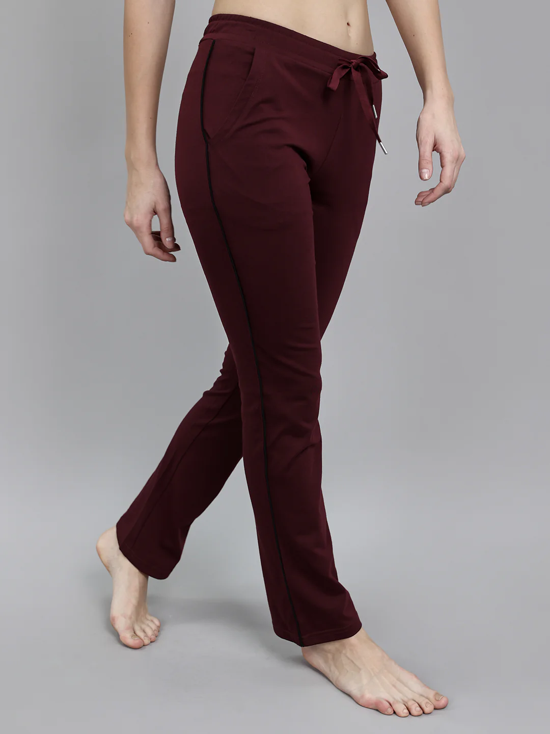 Women Burgundy Solid Regular Fit Lower - Image 3