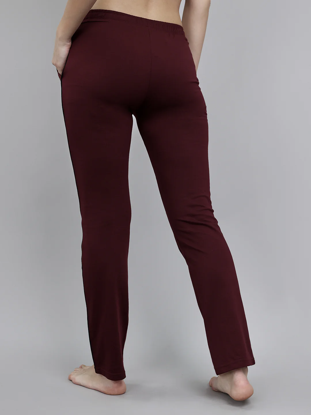 Women Burgundy Solid Regular Fit Lower - Image 4