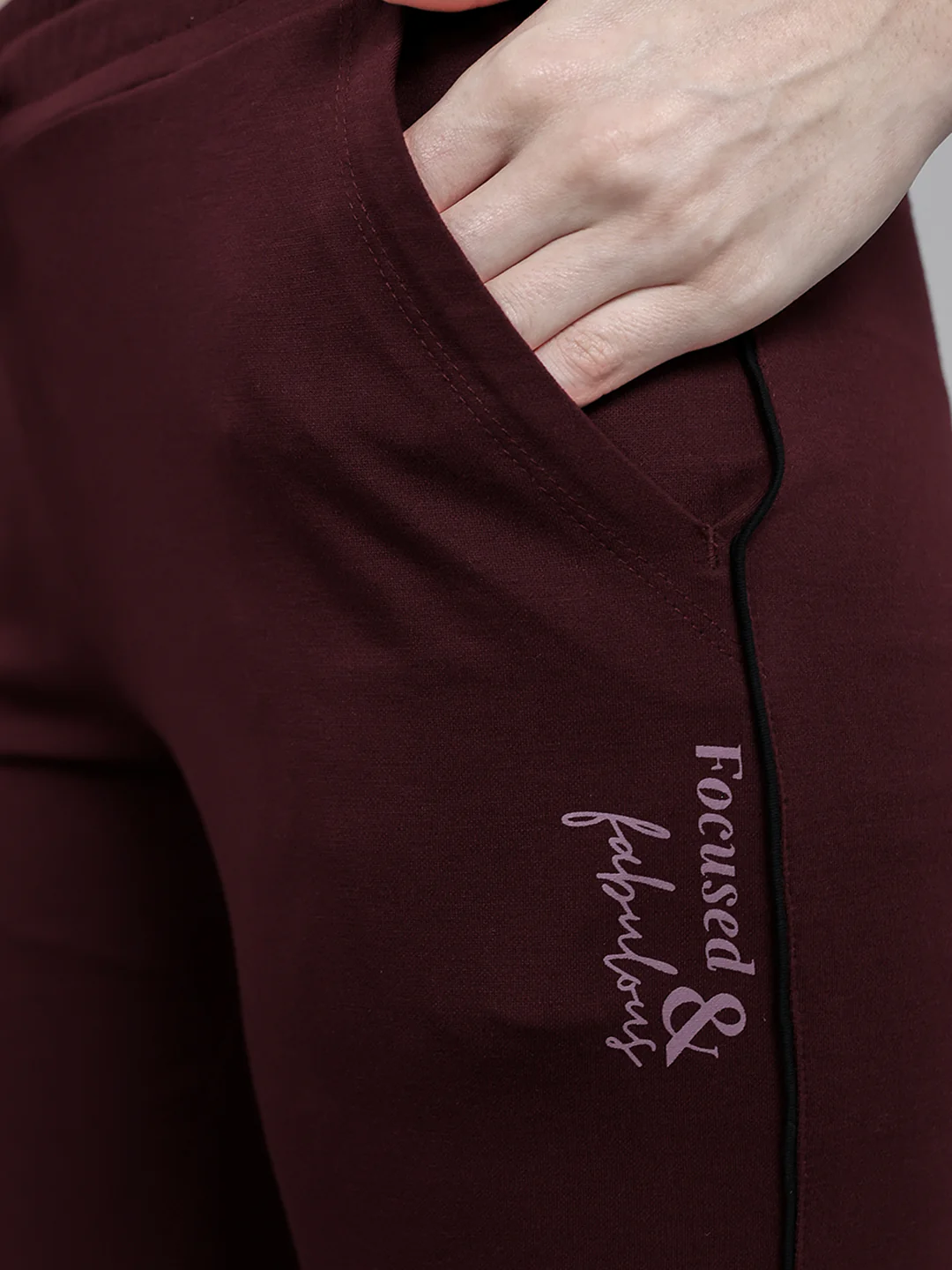 Women Burgundy Solid Regular Fit Lower - Image 6