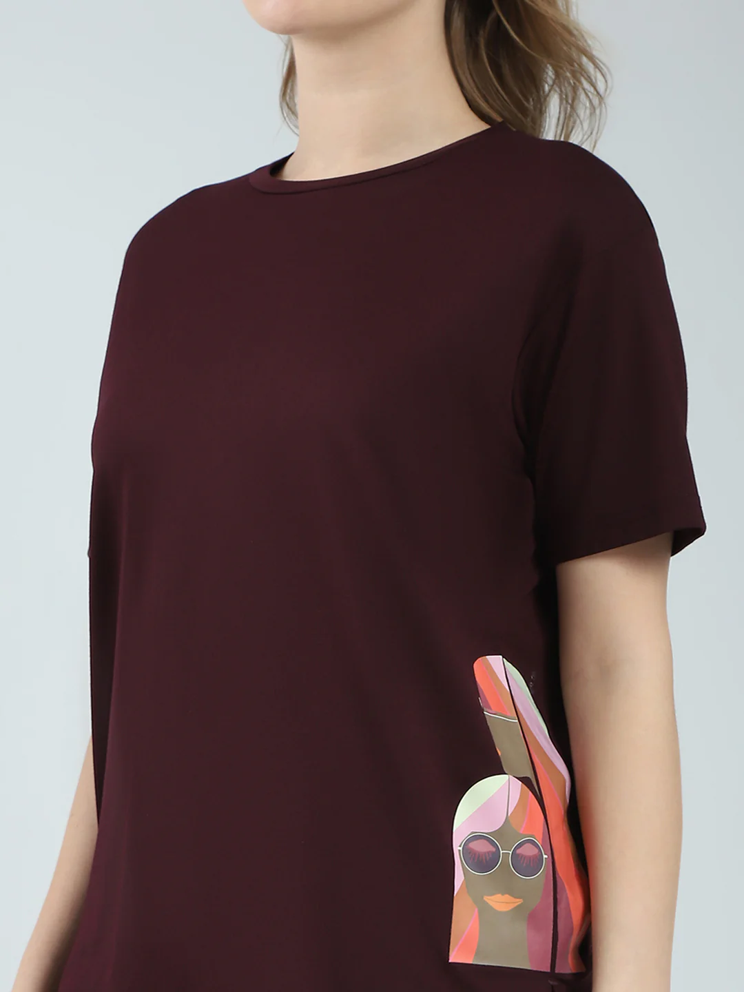 Women Burgundy Solid Round Neck Half Sleeve Lower Set - Image 8