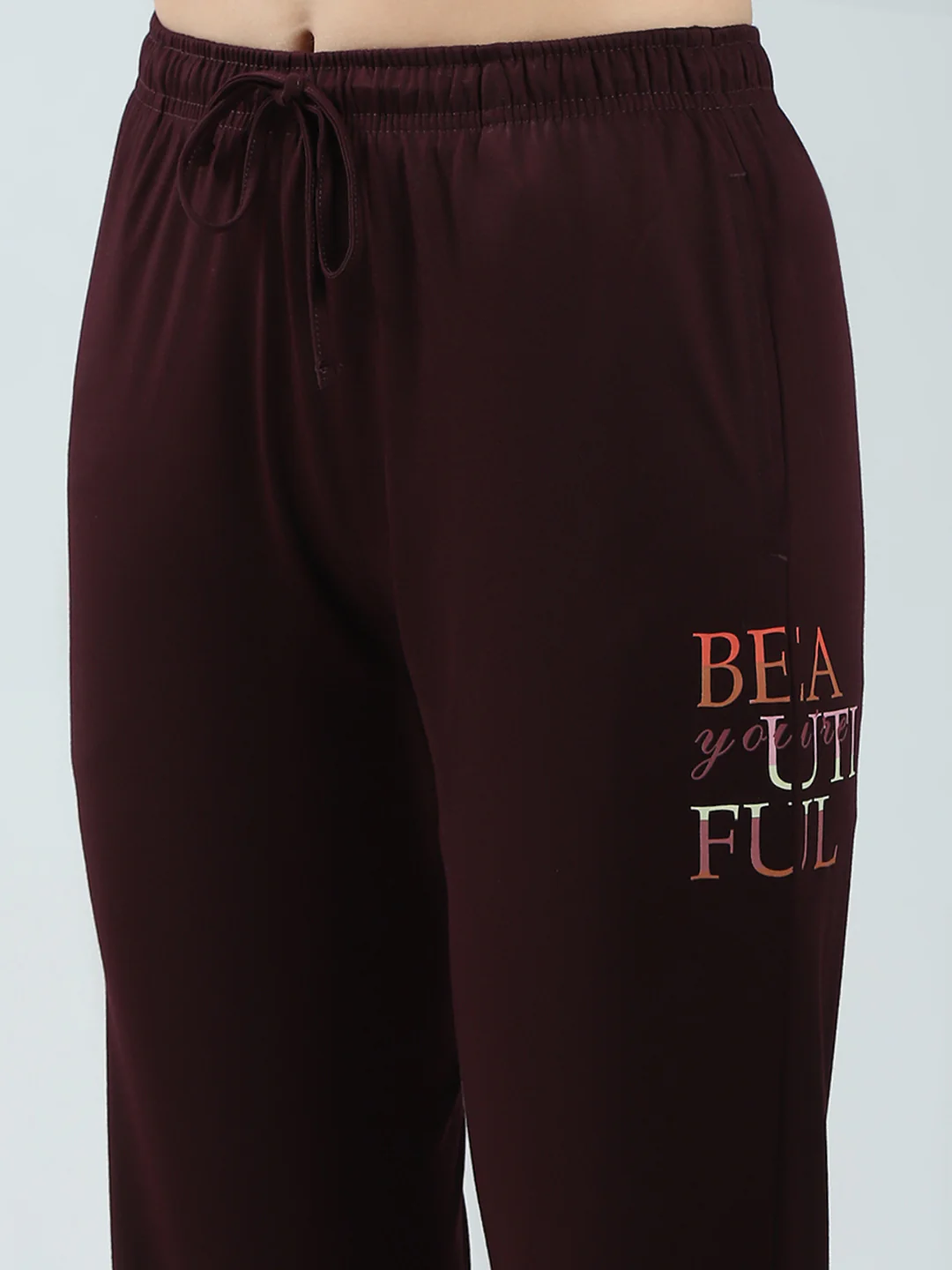 Women Burgundy Solid Round Neck Half Sleeve Lower Set - Image 9
