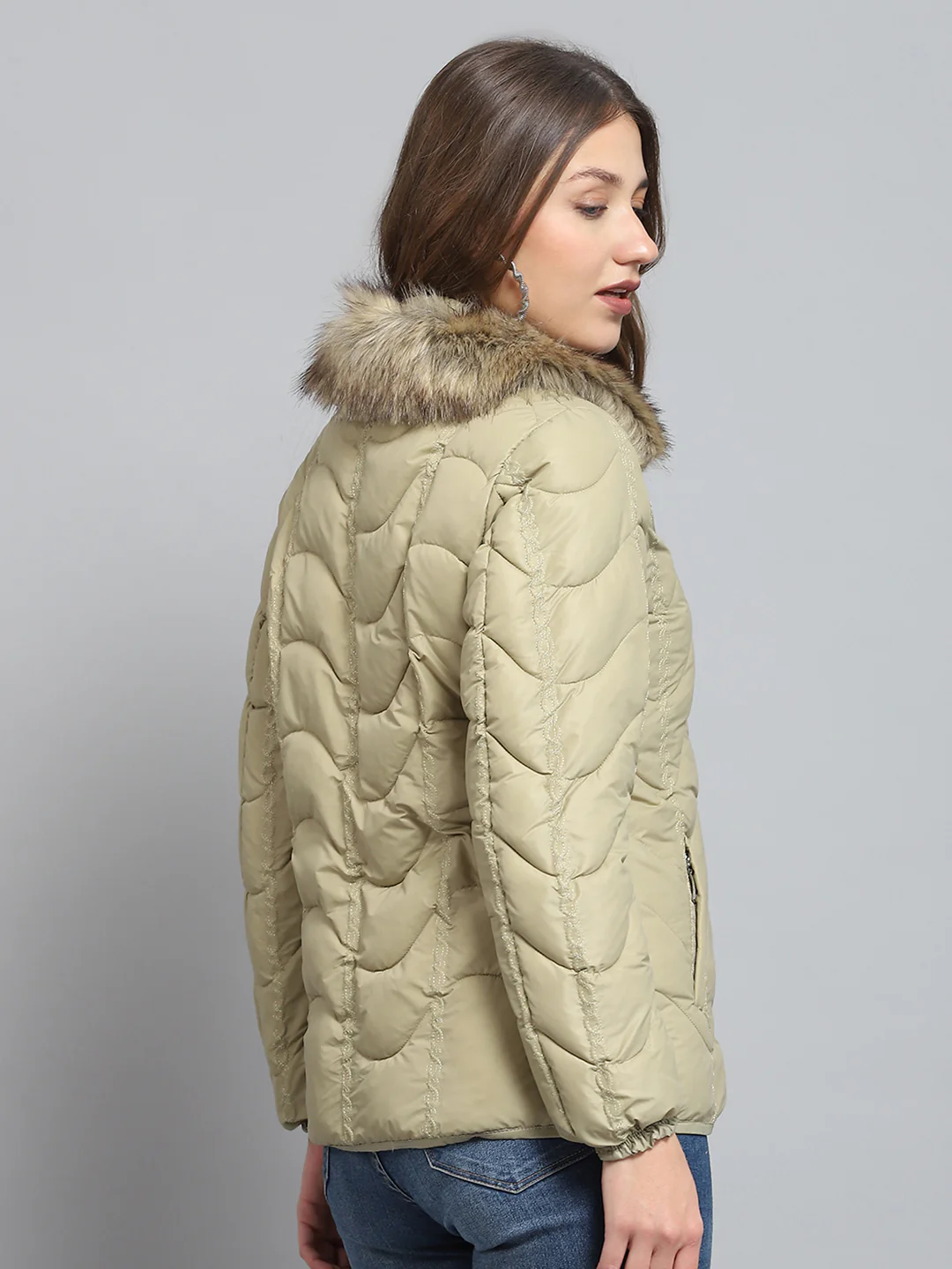Women Camel Brown Self Design Collar Full Sleeve Jacket - Image 5