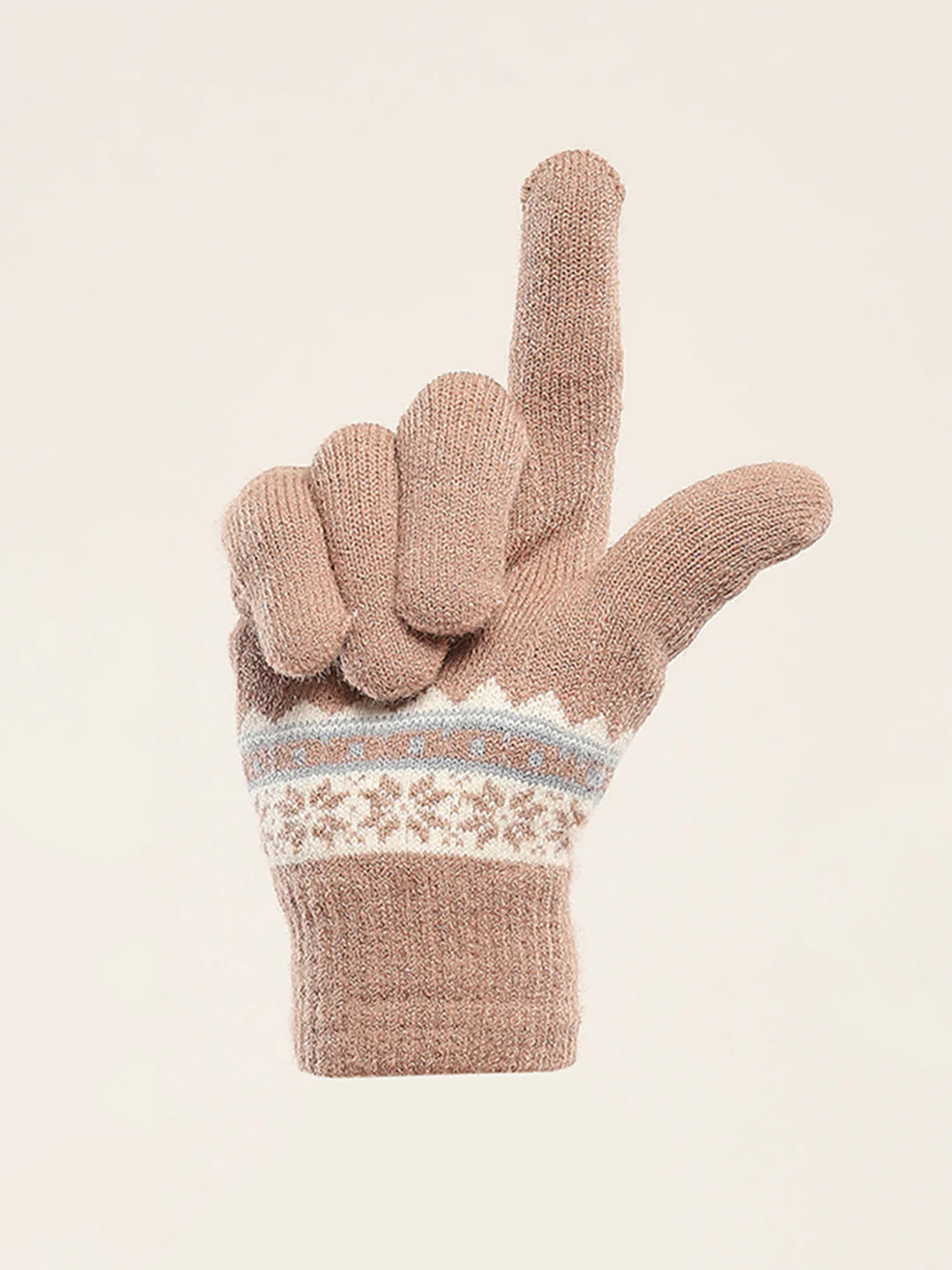 Women Camel Brown Self Design Gloves - Image 4