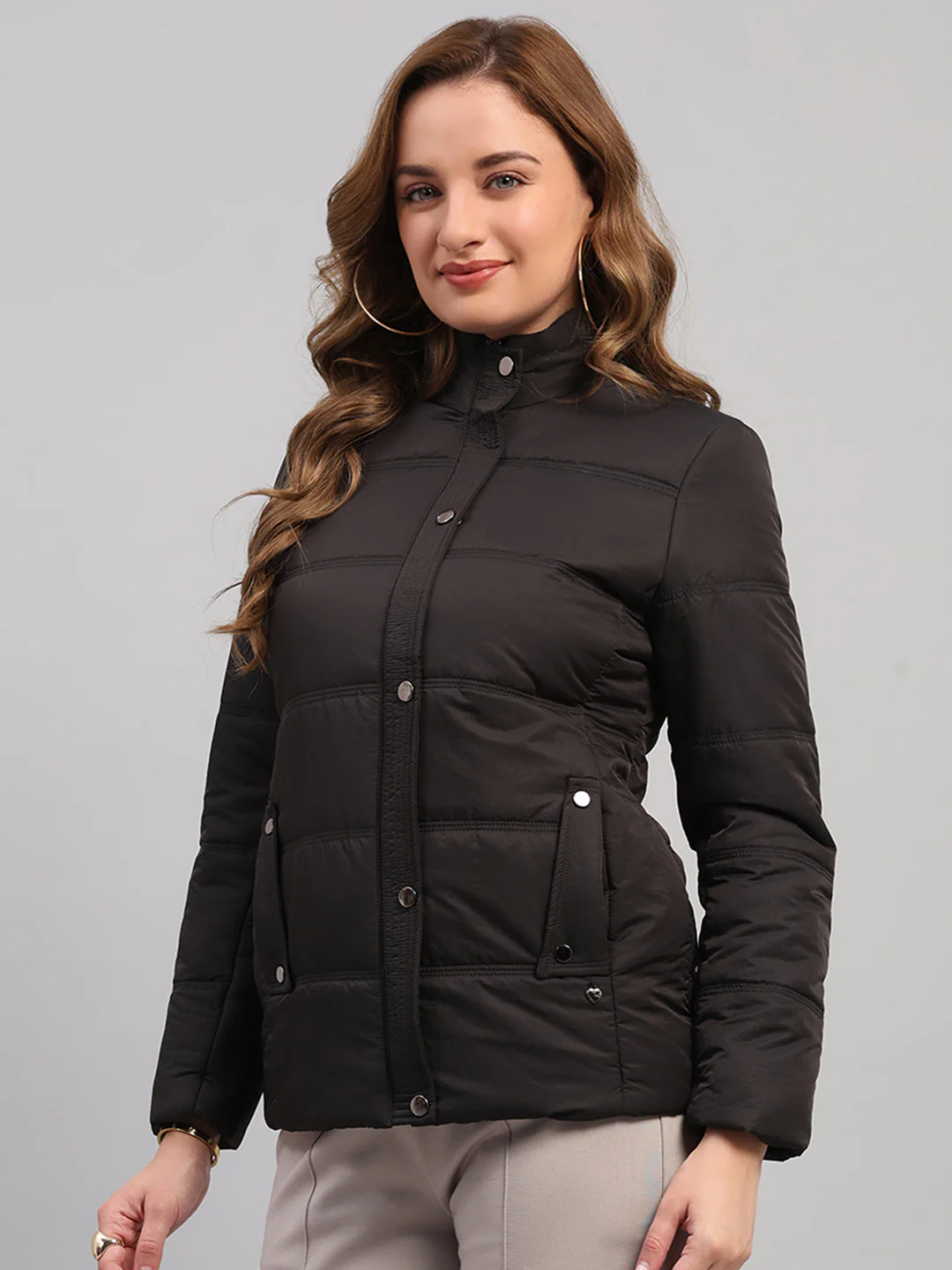 Women Charcoal Solid Collar Full Sleeve Jacket - Image 3