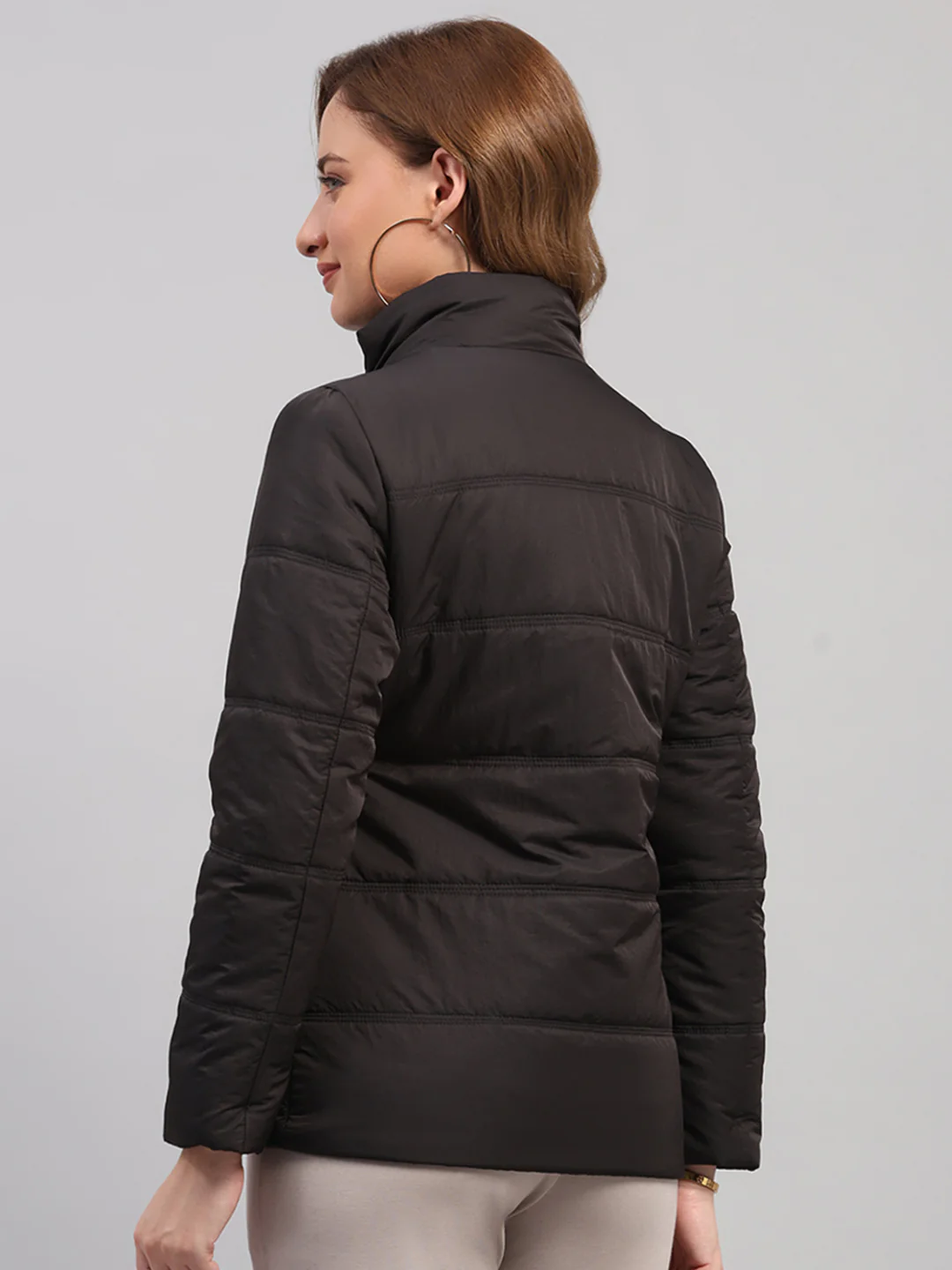 Women Charcoal Solid Collar Full Sleeve Jacket - Image 5