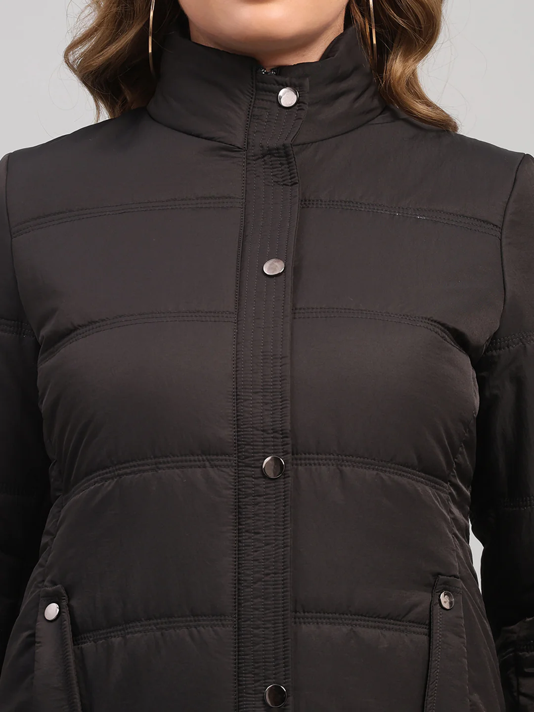 Women Charcoal Solid Collar Full Sleeve Jacket - Image 7