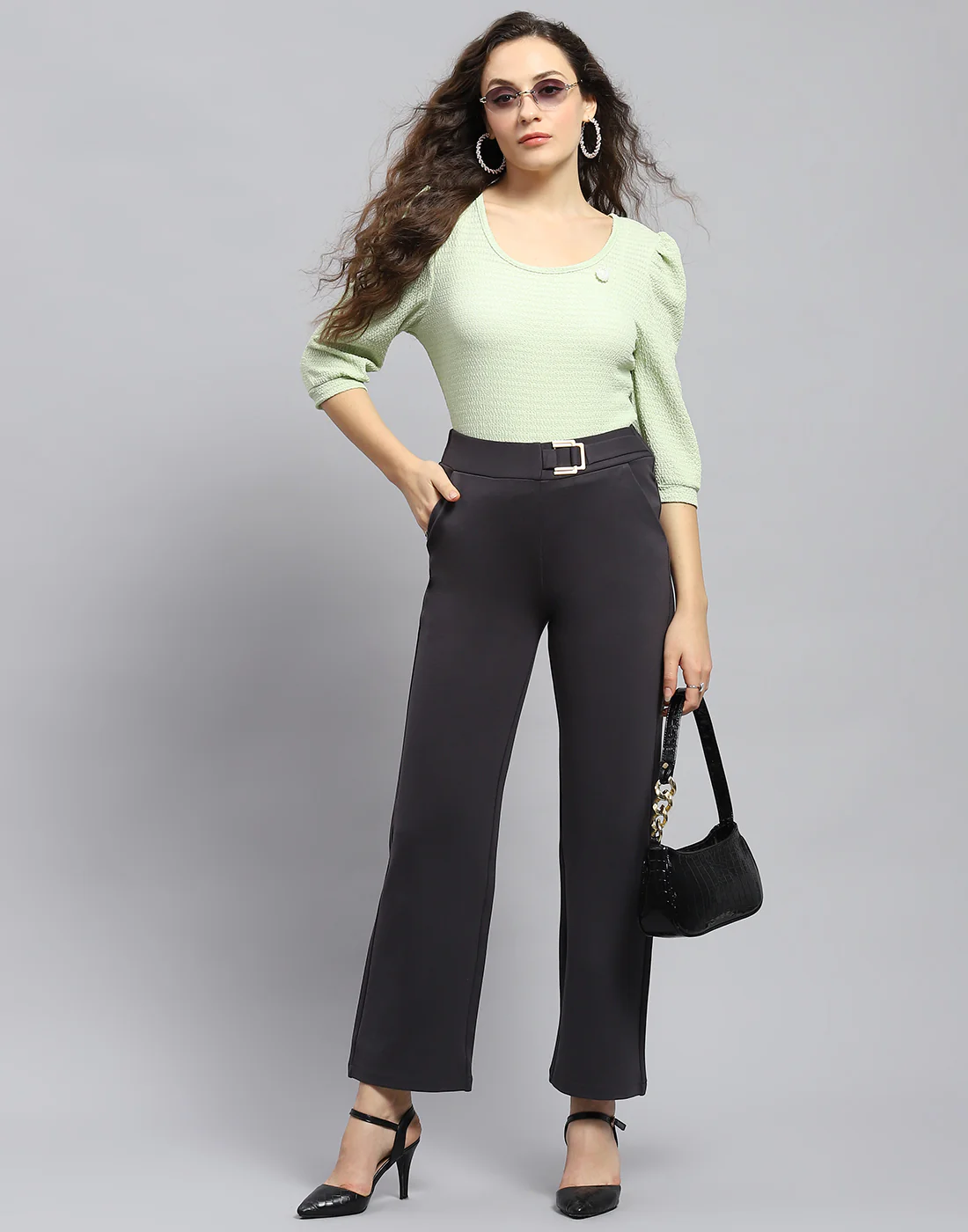 Women Charcoal Solid Regular Fit Trouser - Image 2