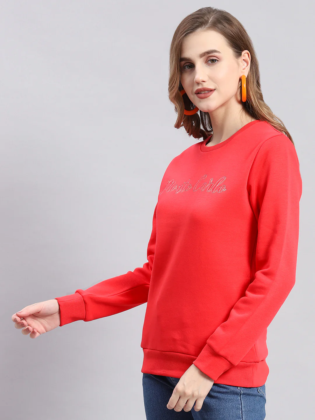 Women Coral Embroidered Round Neck Full Sleeve Sweatshirts - Image 3