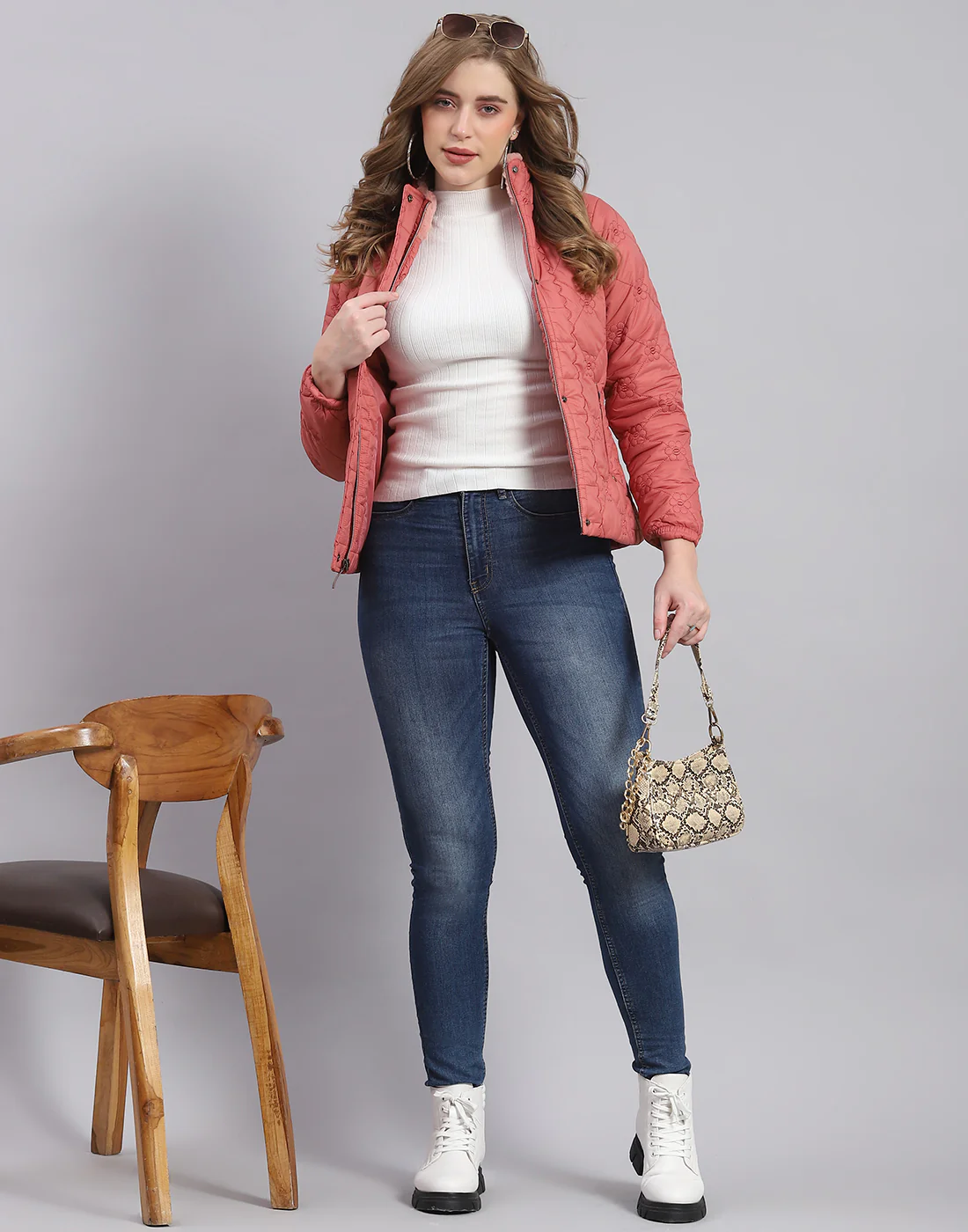 Women Coral Embroidered Stand Collar Full Sleeve Jacket - Image 2
