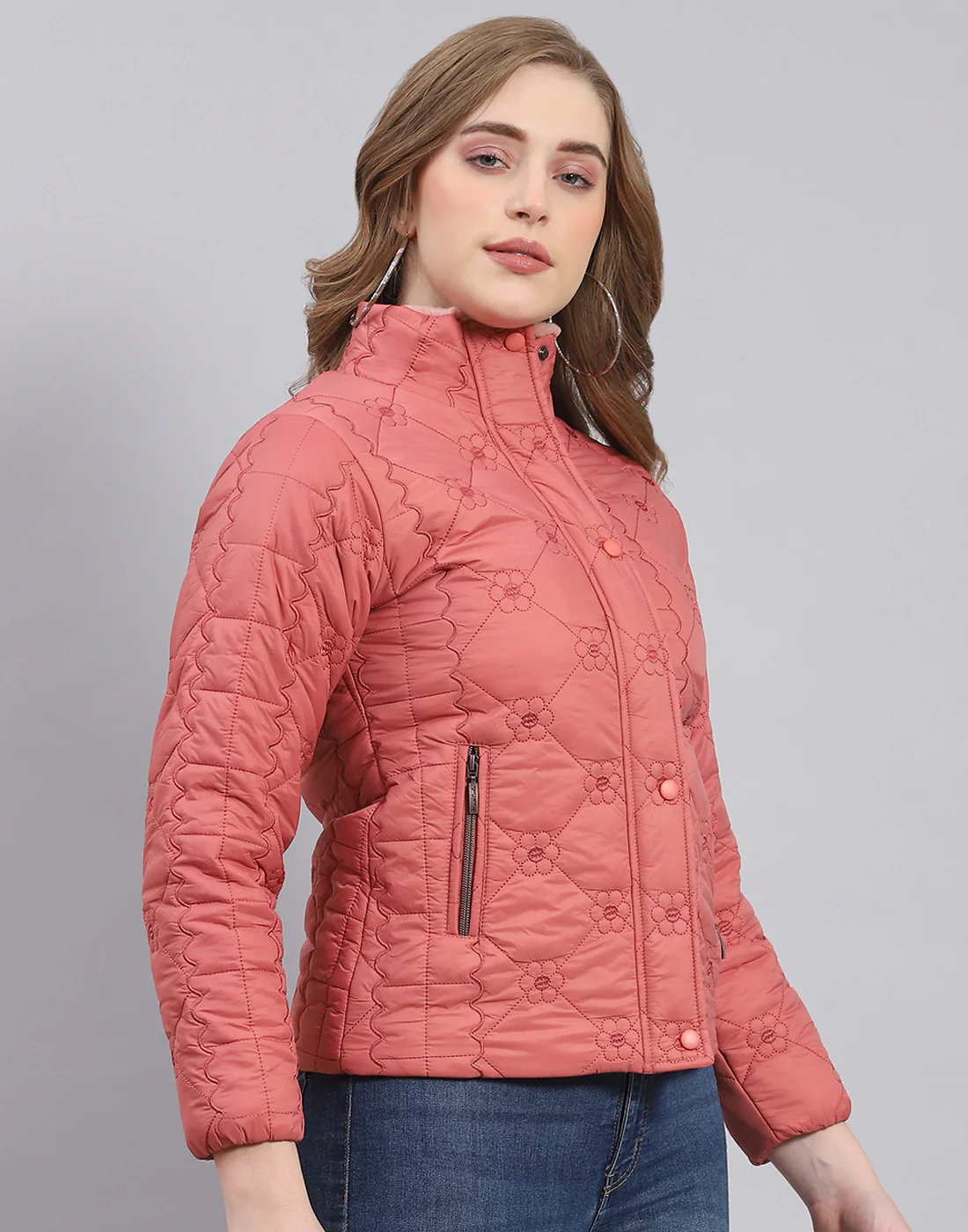 Women Coral Embroidered Stand Collar Full Sleeve Jacket - Image 4