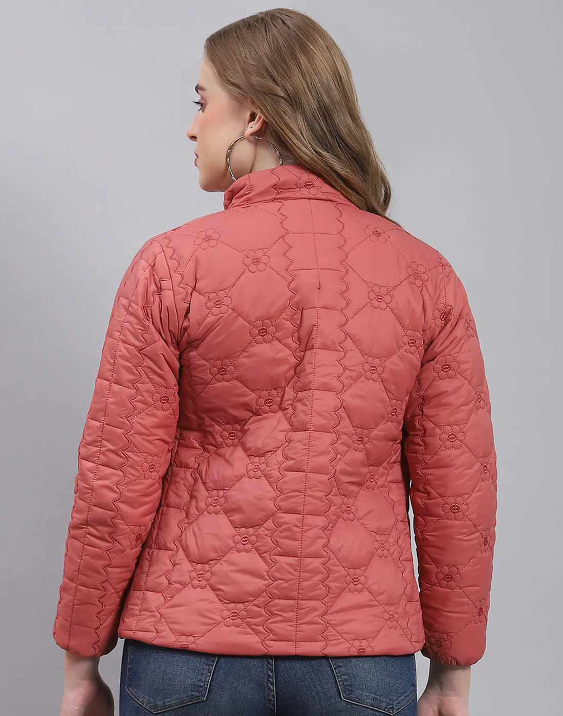 Women Coral Embroidered Stand Collar Full Sleeve Jacket - Image 5