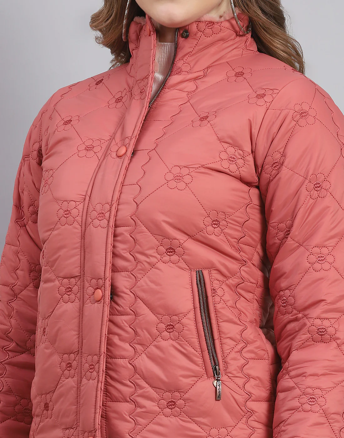 Women Coral Embroidered Stand Collar Full Sleeve Jacket - Image 6