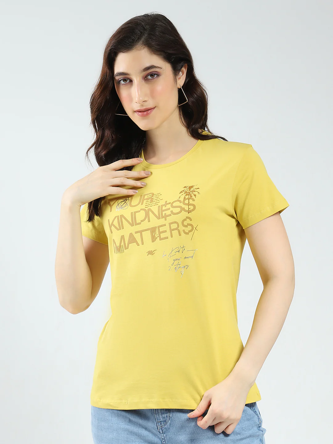 Women Coral & Mustard Printed Round Neck Half Sleeve Top 2Pc Set - Image 3