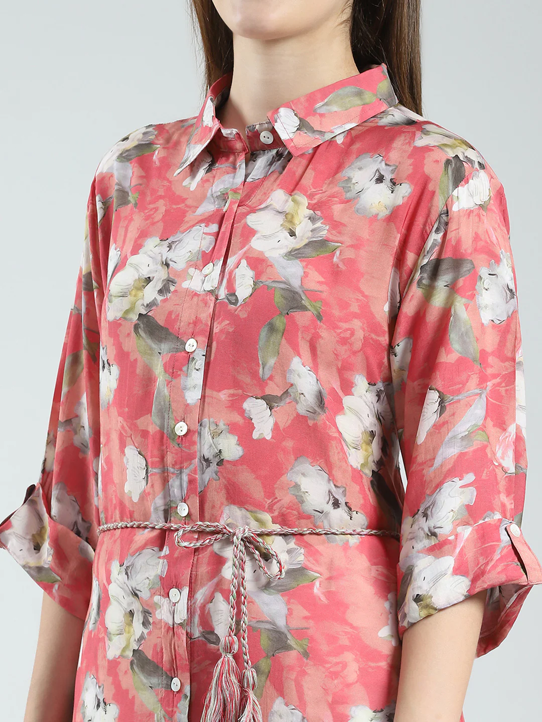 Women Coral Printed Collar 3/4th Sleeve Tunic - Image 6