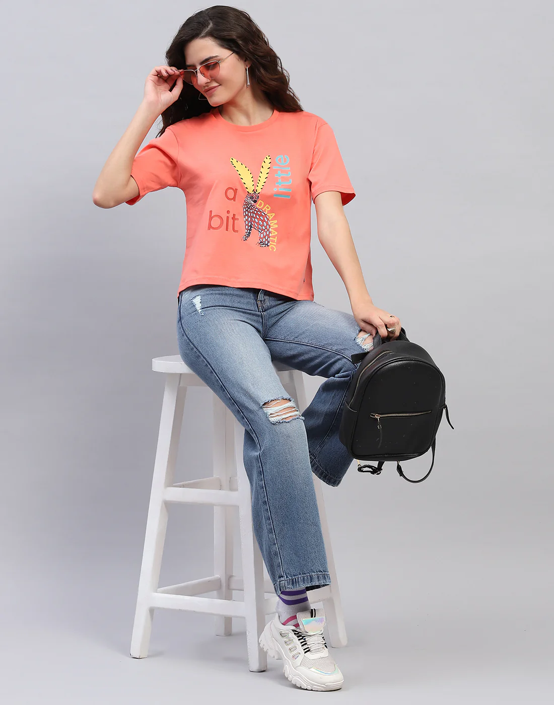Women Coral Printed Round Neck Half Sleeve Top - Image 2