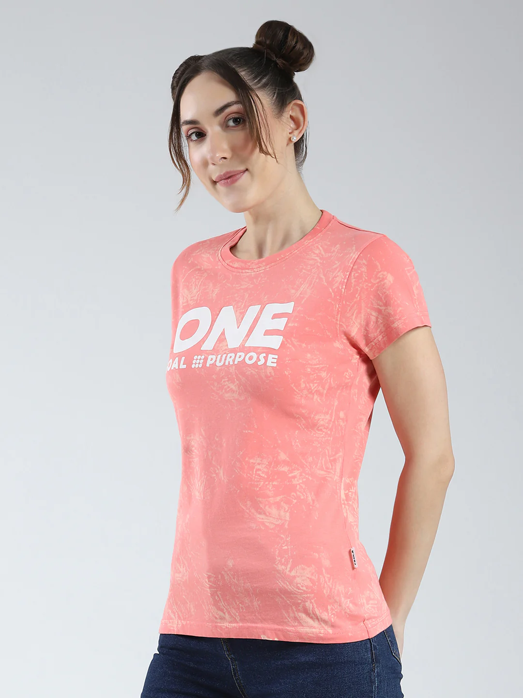 Rock.it Women Coral Printed Round Neck Half Sleeve Top - Image 3