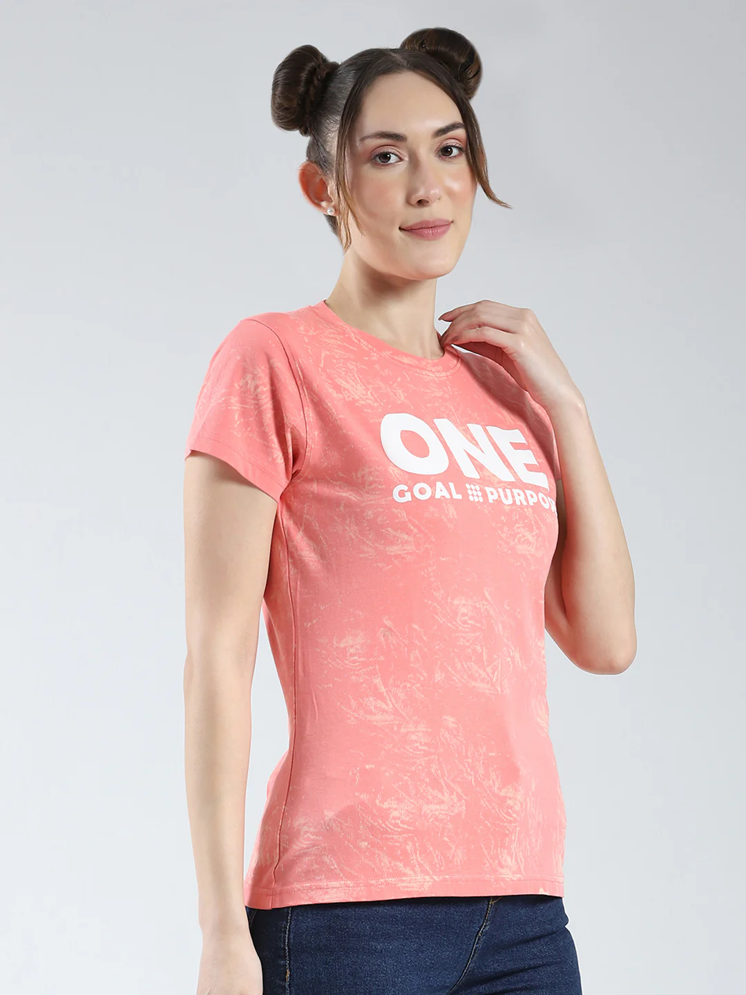 Rock.it Women Coral Printed Round Neck Half Sleeve Top - Image 4