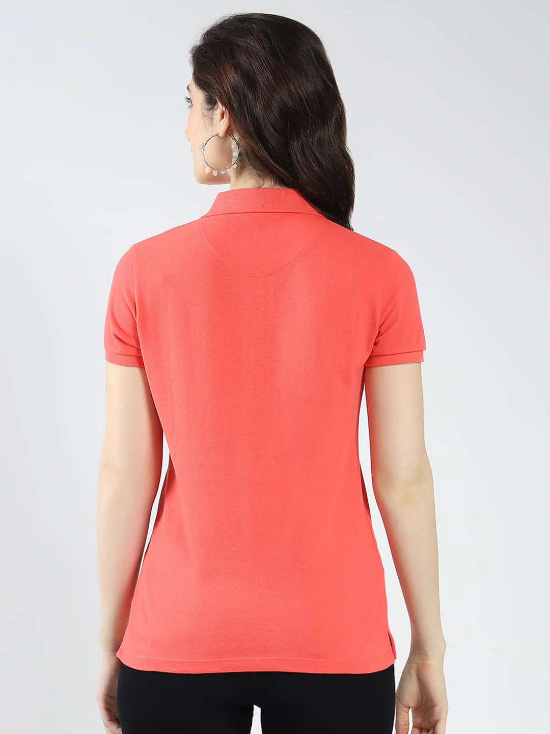 Women Coral Solid Collar Half Sleeve T-Shirt - Image 5