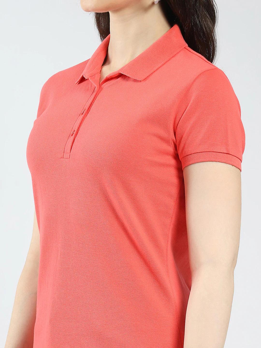 Women Coral Solid Collar Half Sleeve T-Shirt - Image 6