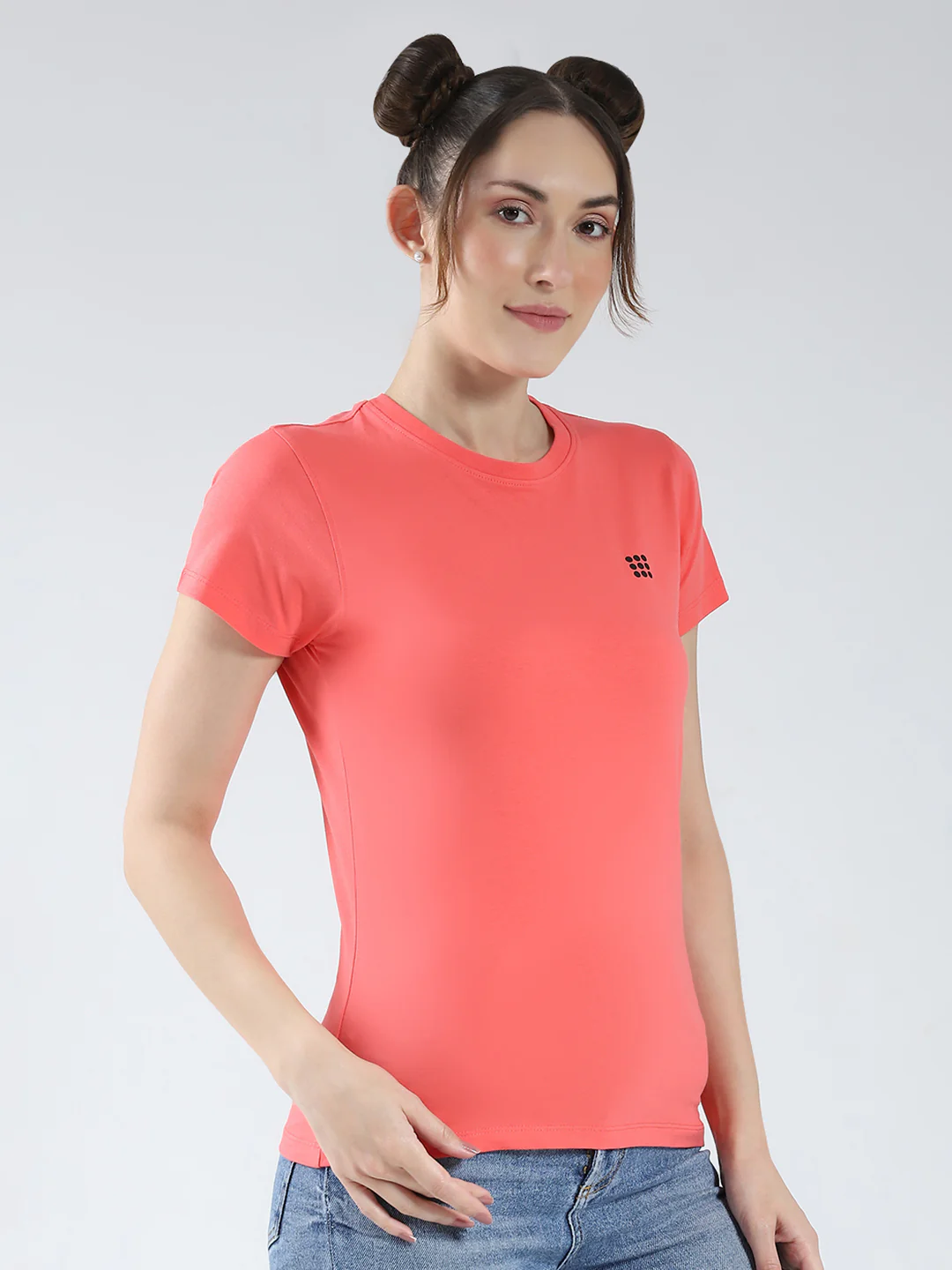 Rock.it Women Coral Solid Round Neck Half Sleeve Top - Image 4