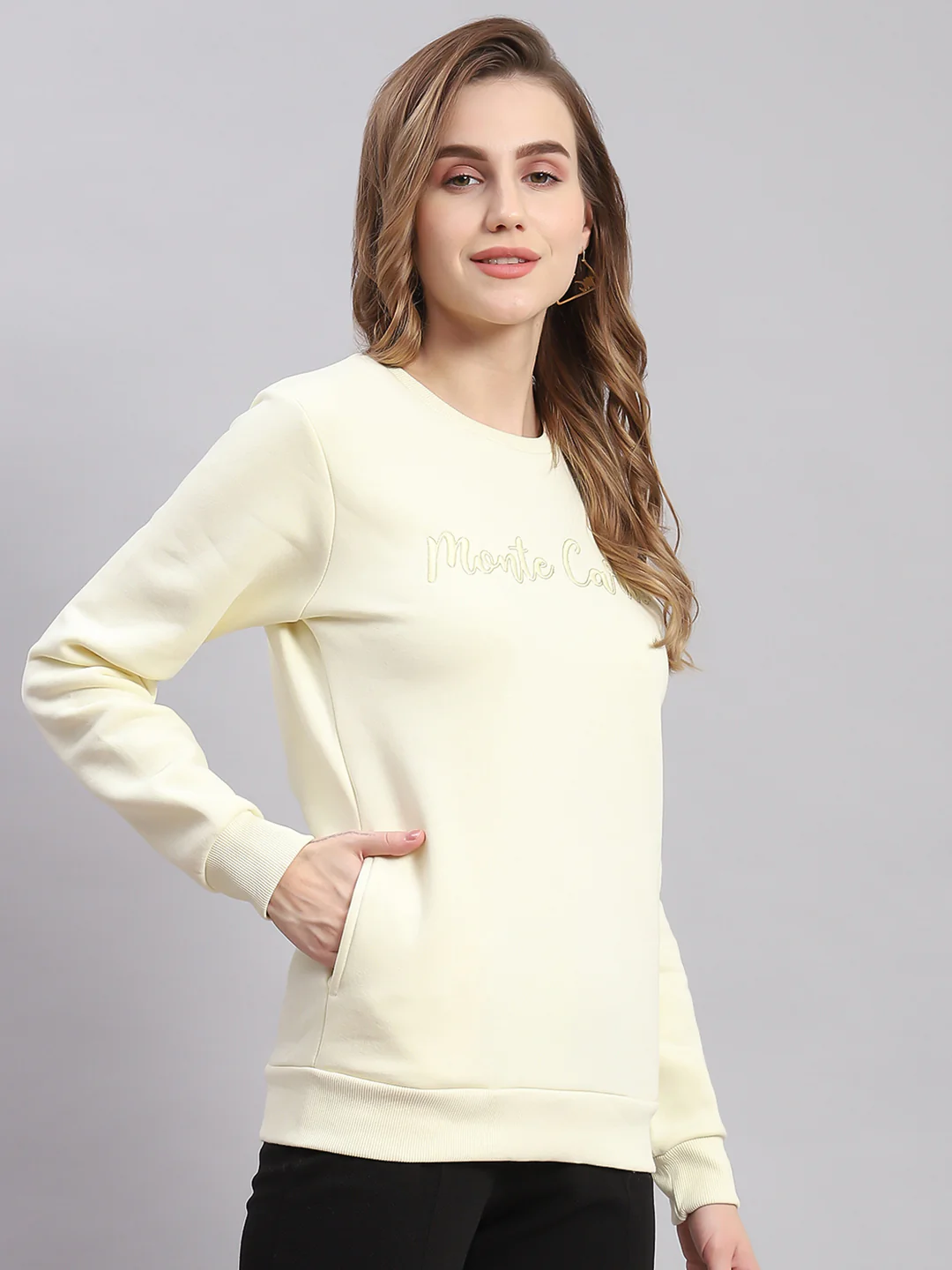 Women Cream Embroidered Round Neck Full Sleeve Sweatshirts - Image 6