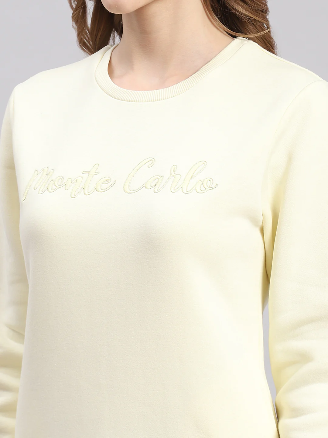 Women Cream Embroidered Round Neck Full Sleeve Sweatshirts - Image 7