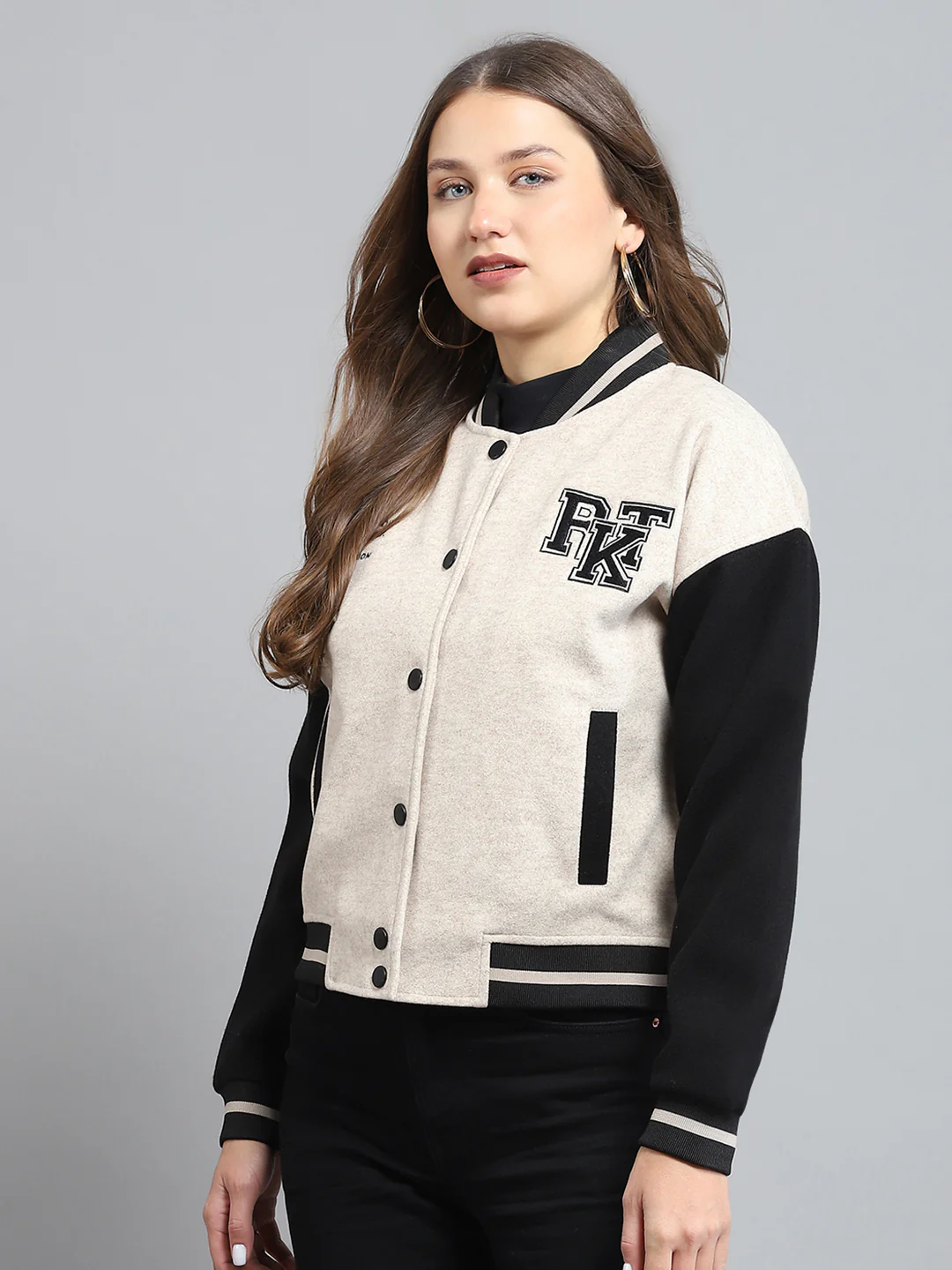 Rock.it Women Cream Printed Band Collar Full Sleeve Jacket - Image 3