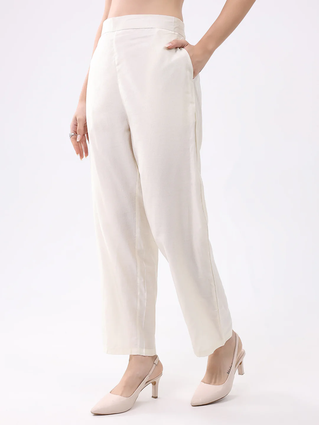 Women Cream Printed Collar 3/4th Sleeve Cords Set - Image 8