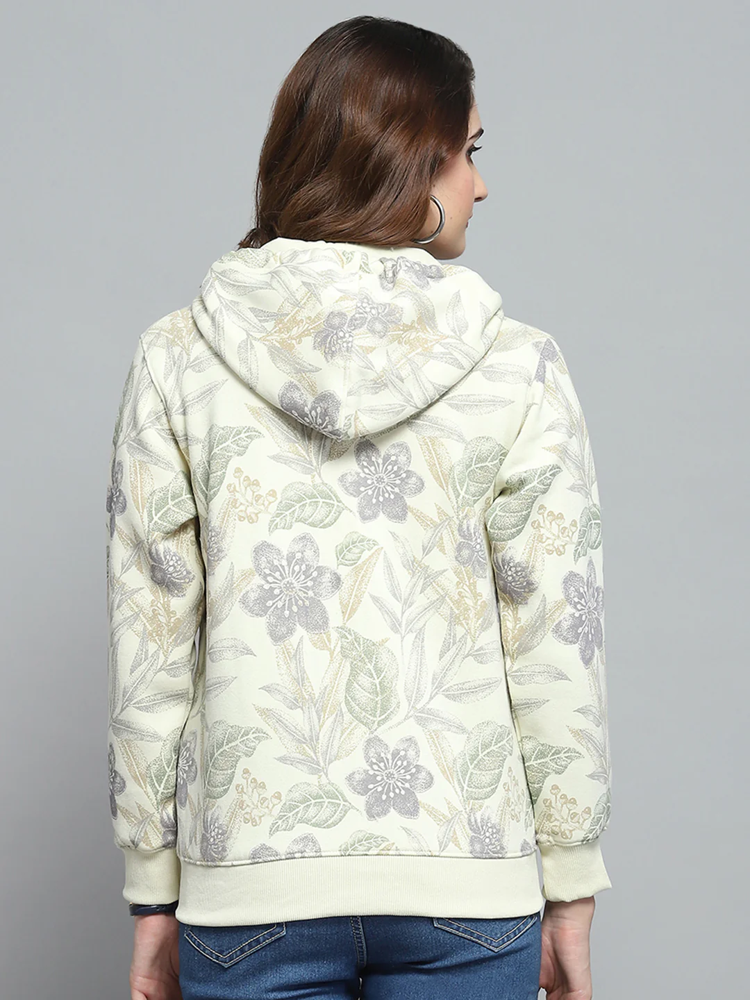 Women Cream Printed Hooded Full Sleeve Sweatshirt - Image 5