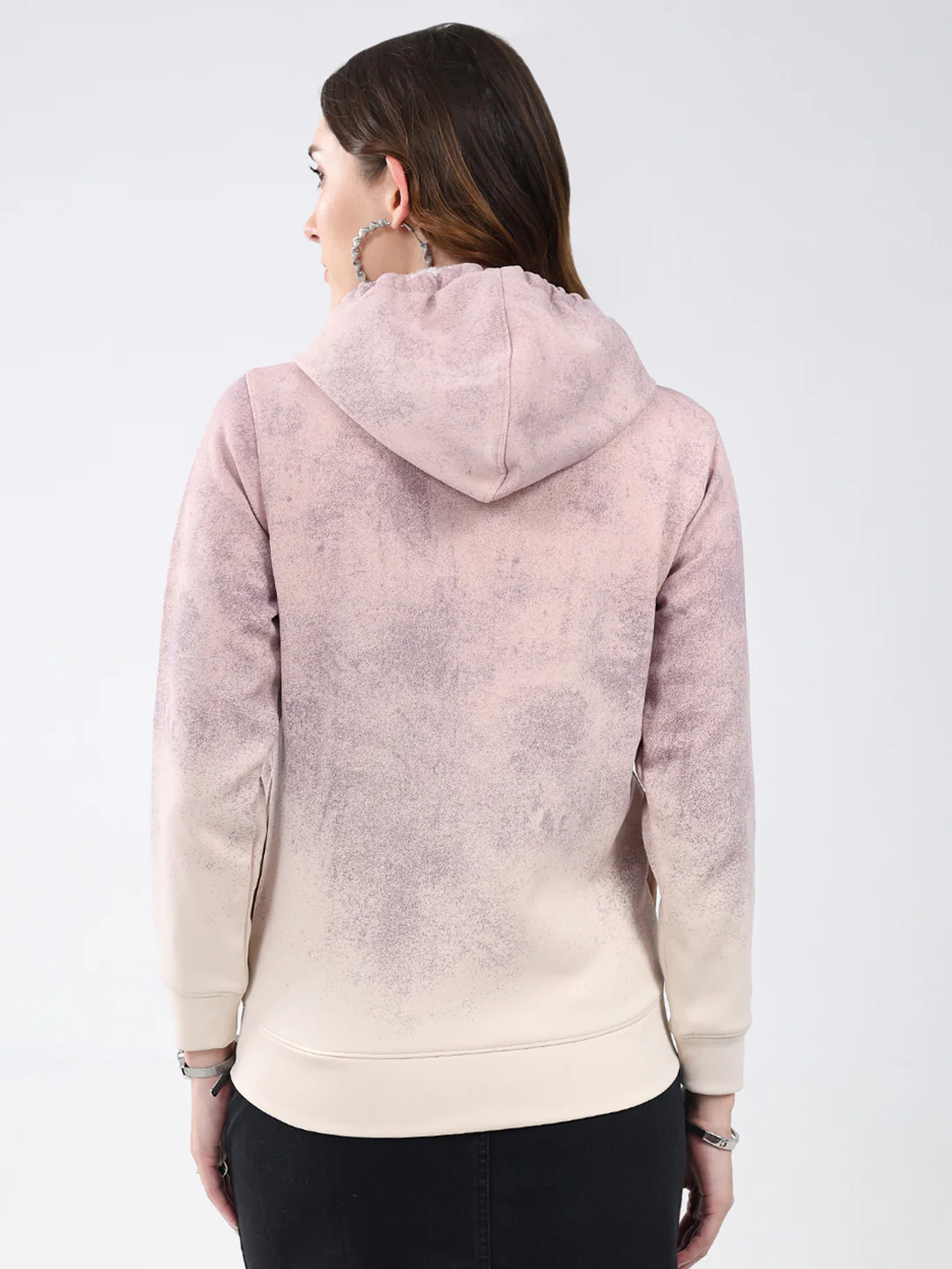 Women Cream Printed Hooded Full Sleeve Sweatshirt - Image 5