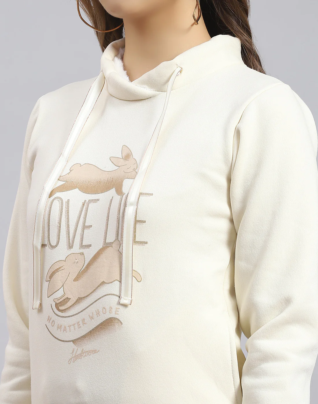 Women Cream Printed Round Neck Full Sleeve Sweatshirt - Image 7