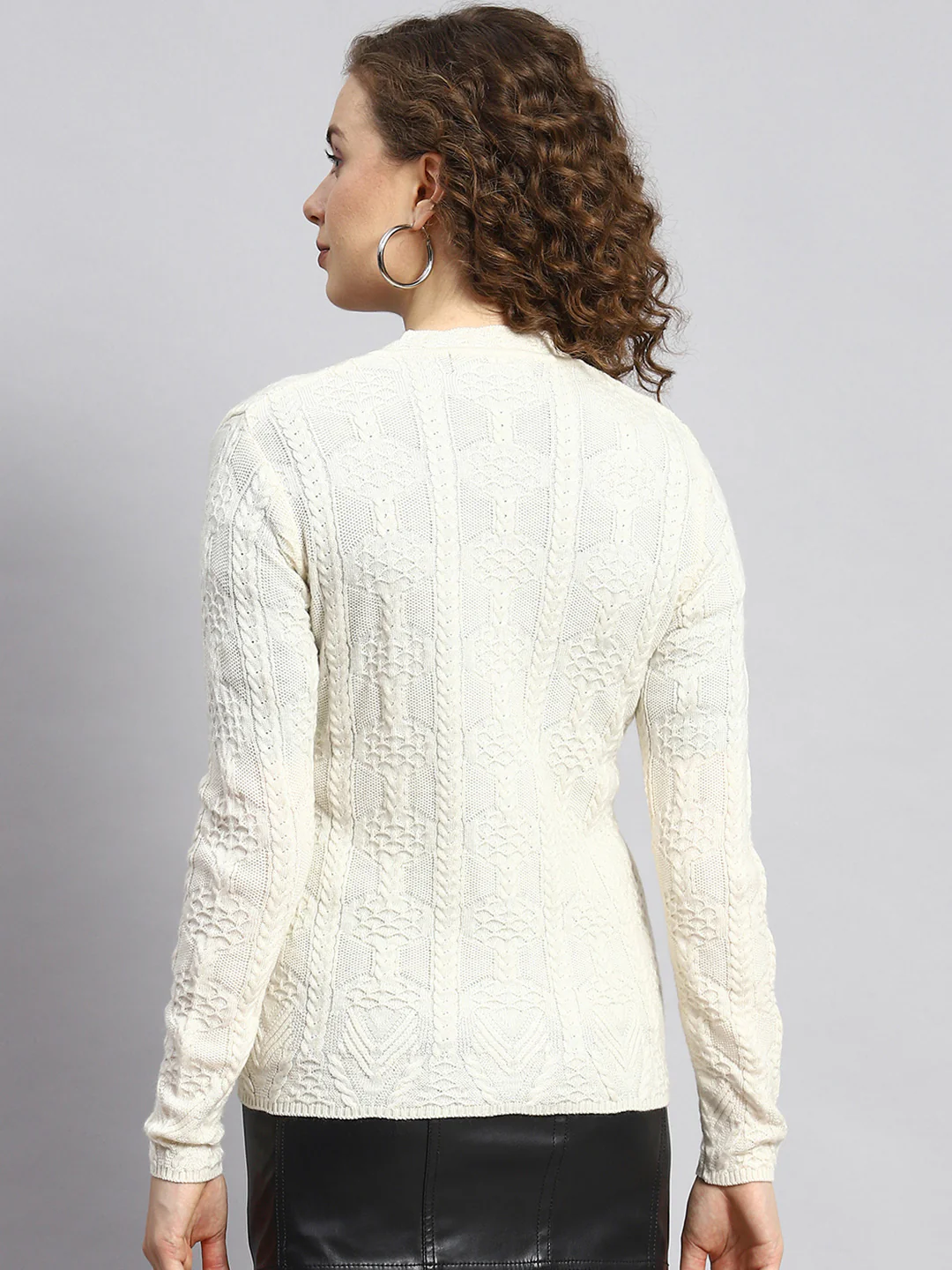 Women Cream Self Cardigan - Image 5