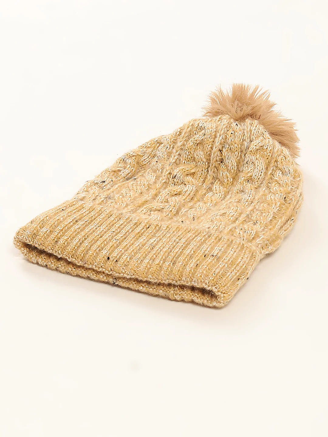 Women Cream Self Design Cap - Image 6