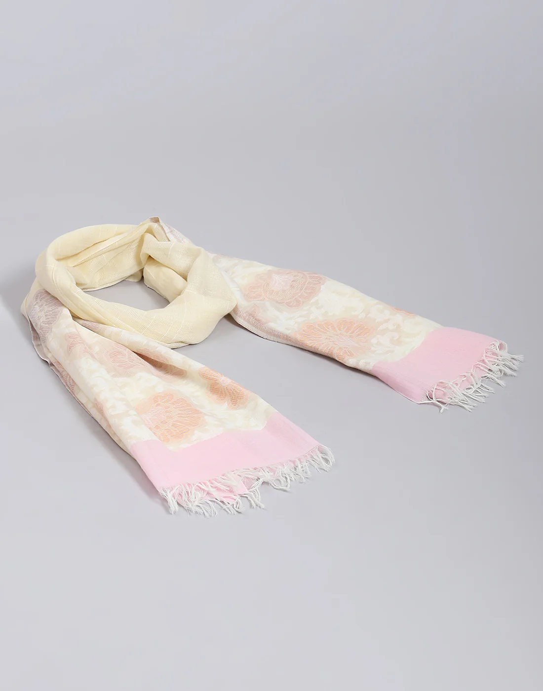 Women Cream Self Design Stole