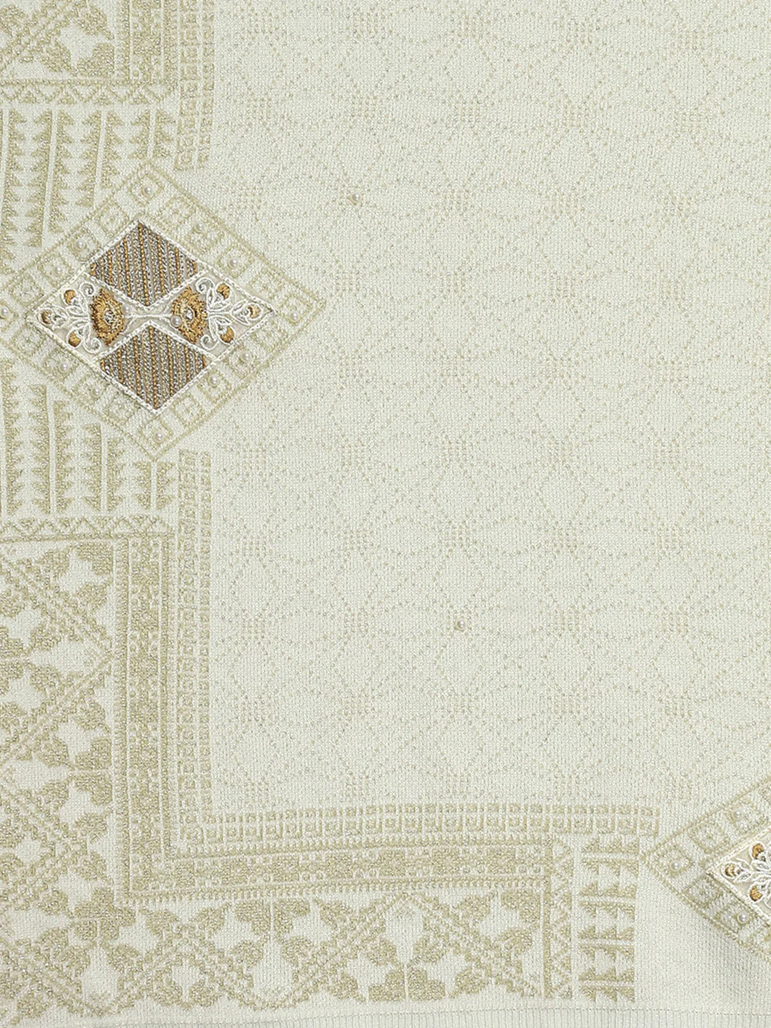 Women Cream Self Design Stole - Image 7