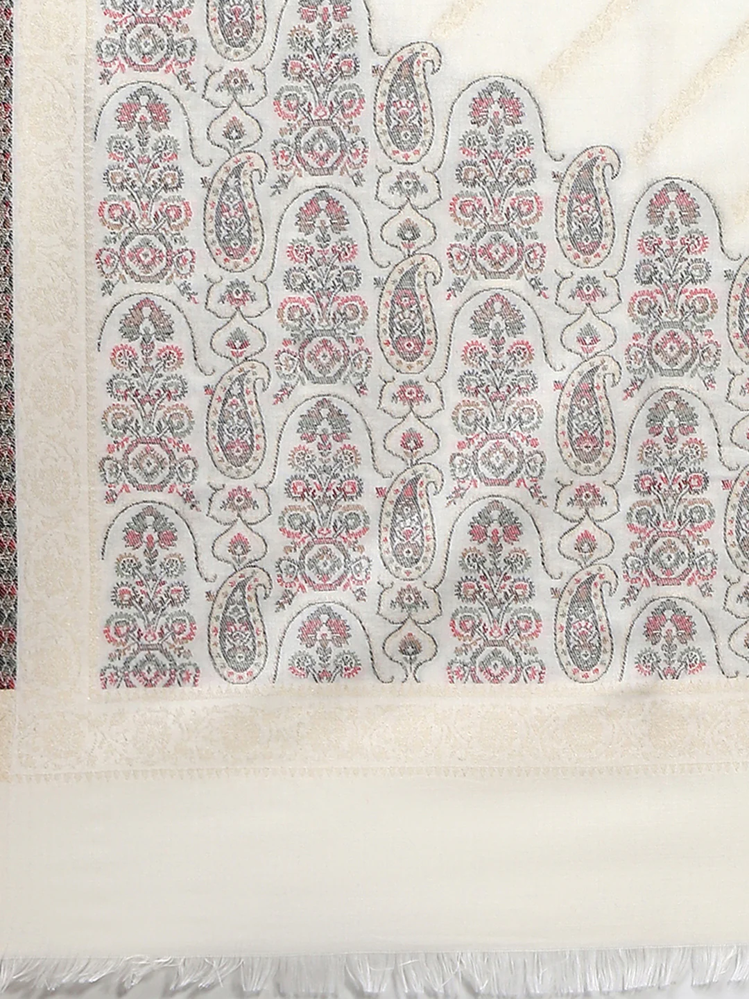 Women Cream Self Design Stole - Image 7