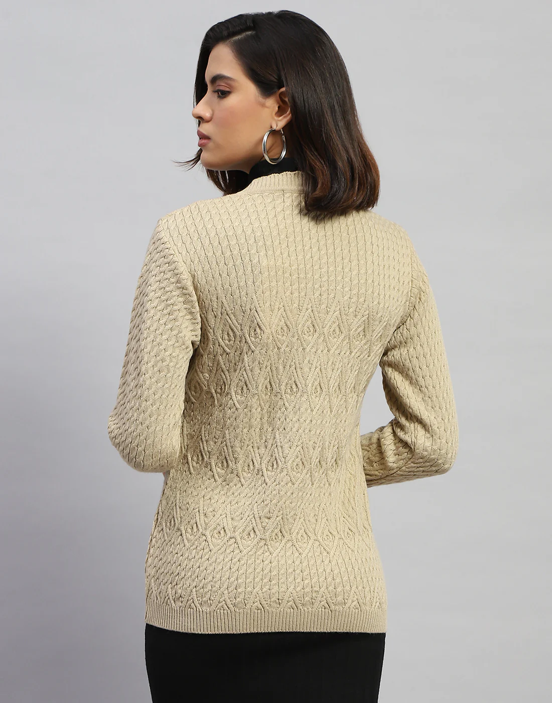 Women Cream Self Design V Neck Full Sleeve Cardigan - Image 5