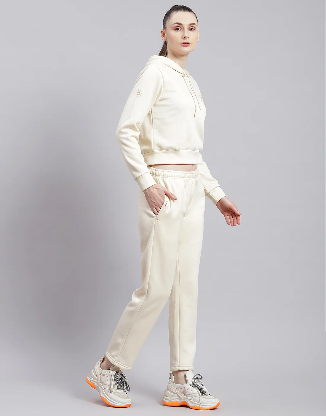 Rock.it Women Cream Solid Hooded Full Sleeve Cords Set - Image 4
