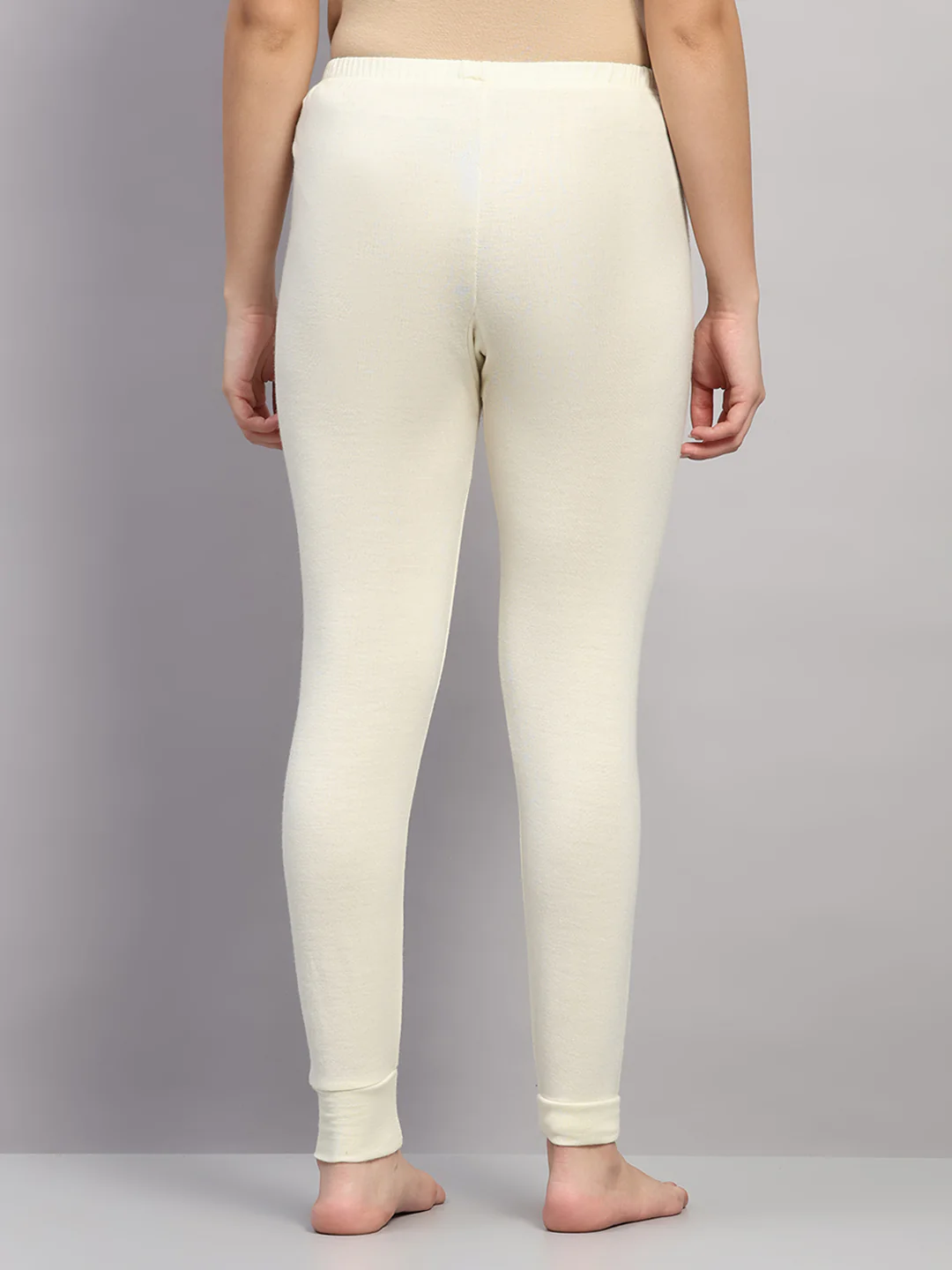 Women Cream Solid Regular Fit Thermal Lower - Image 5