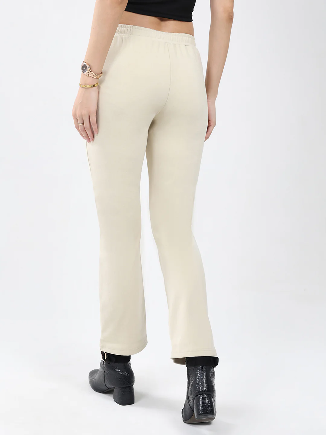 Women Cream Solid Regular Fit Winter Lower - Image 5