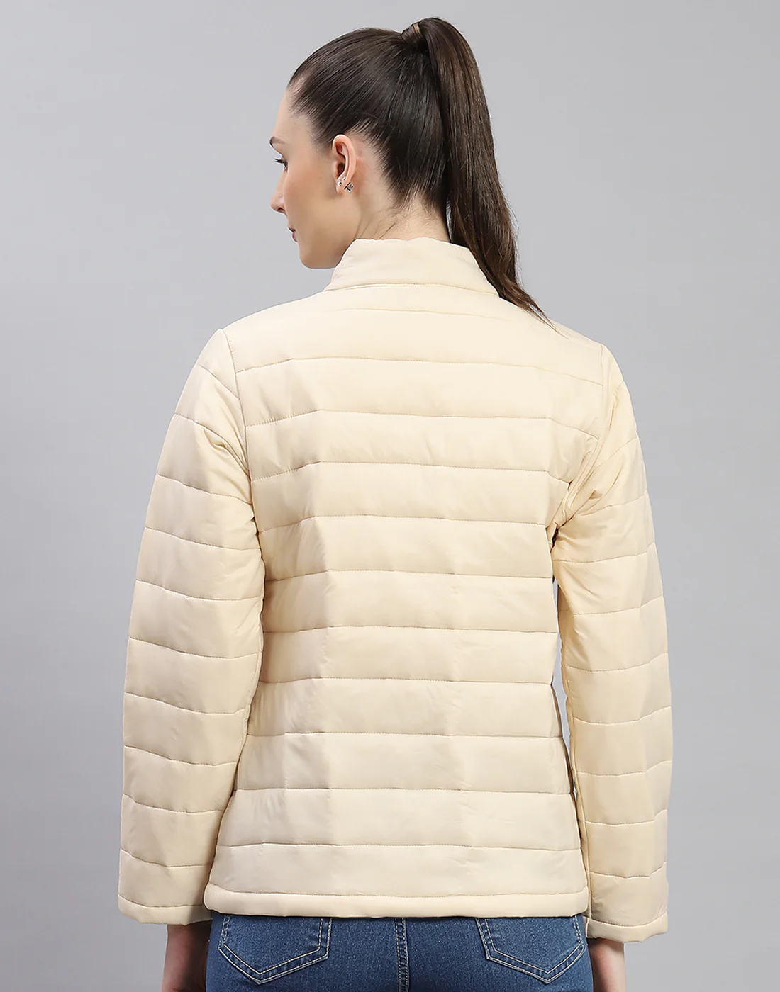 Rock.it Women Cream Solid Stand Collar Full Sleeve Jacket - Image 6
