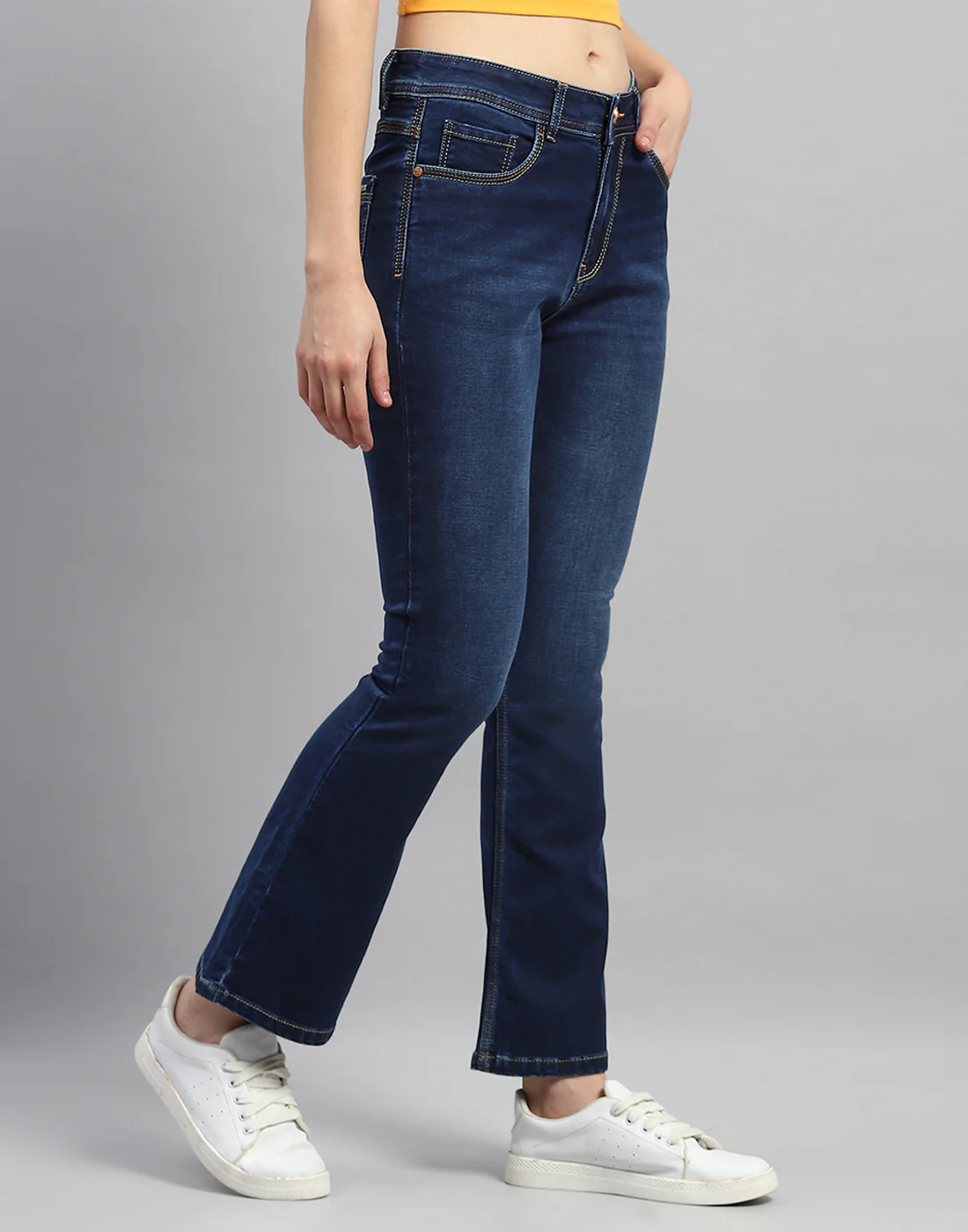 Women Dark Blue Light Wash Bootcut Denim - Image 4