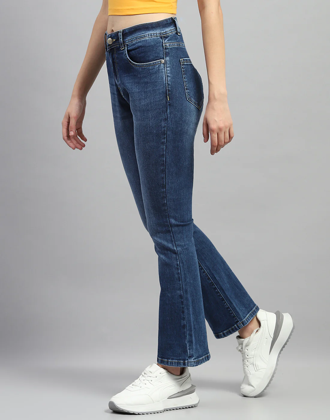 Women Dark Blue Light Wash Bootcut Denim - Image 3
