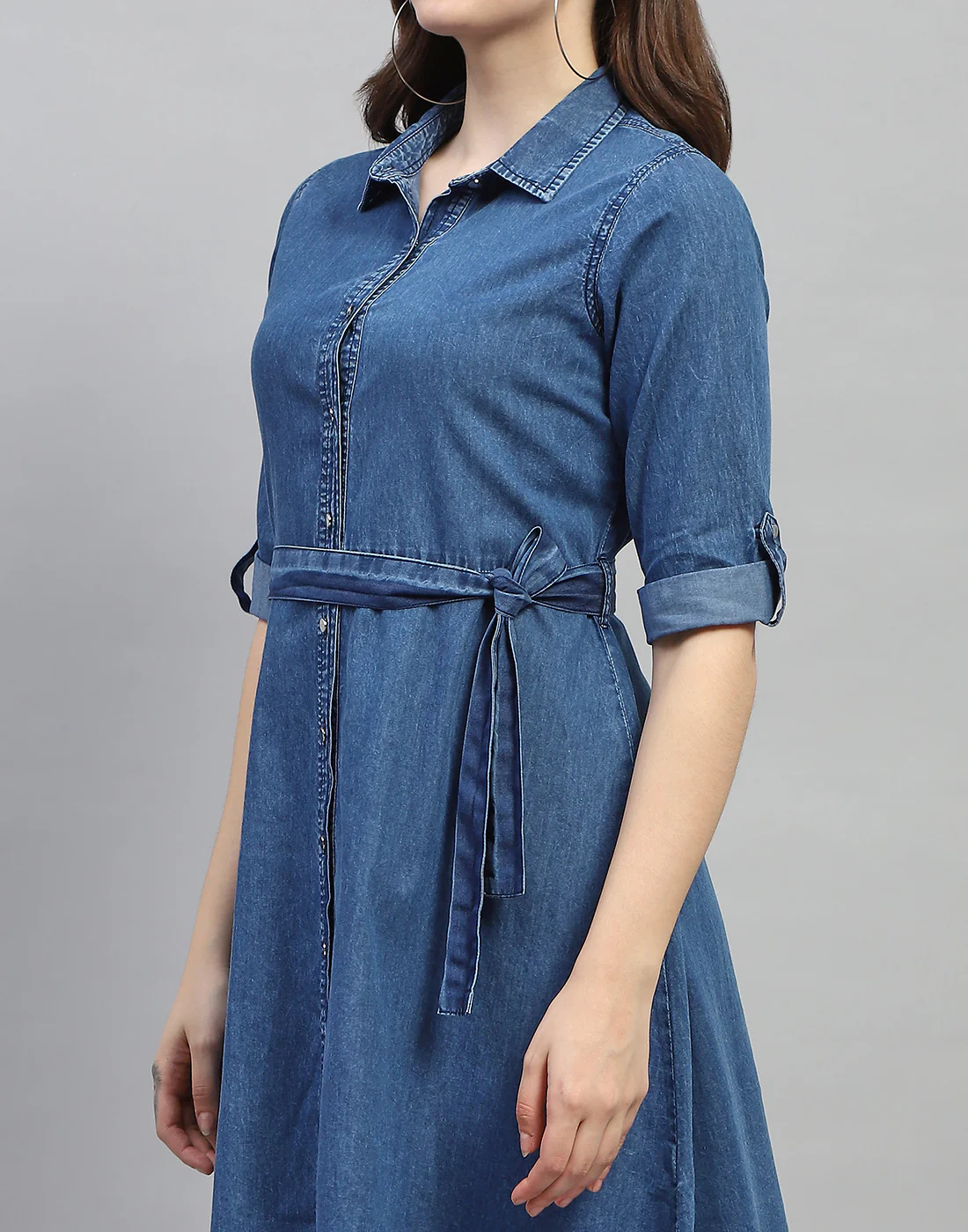 Women Dark Blue Solid Collar Neck 3/4 Sleeve Top - Image 2