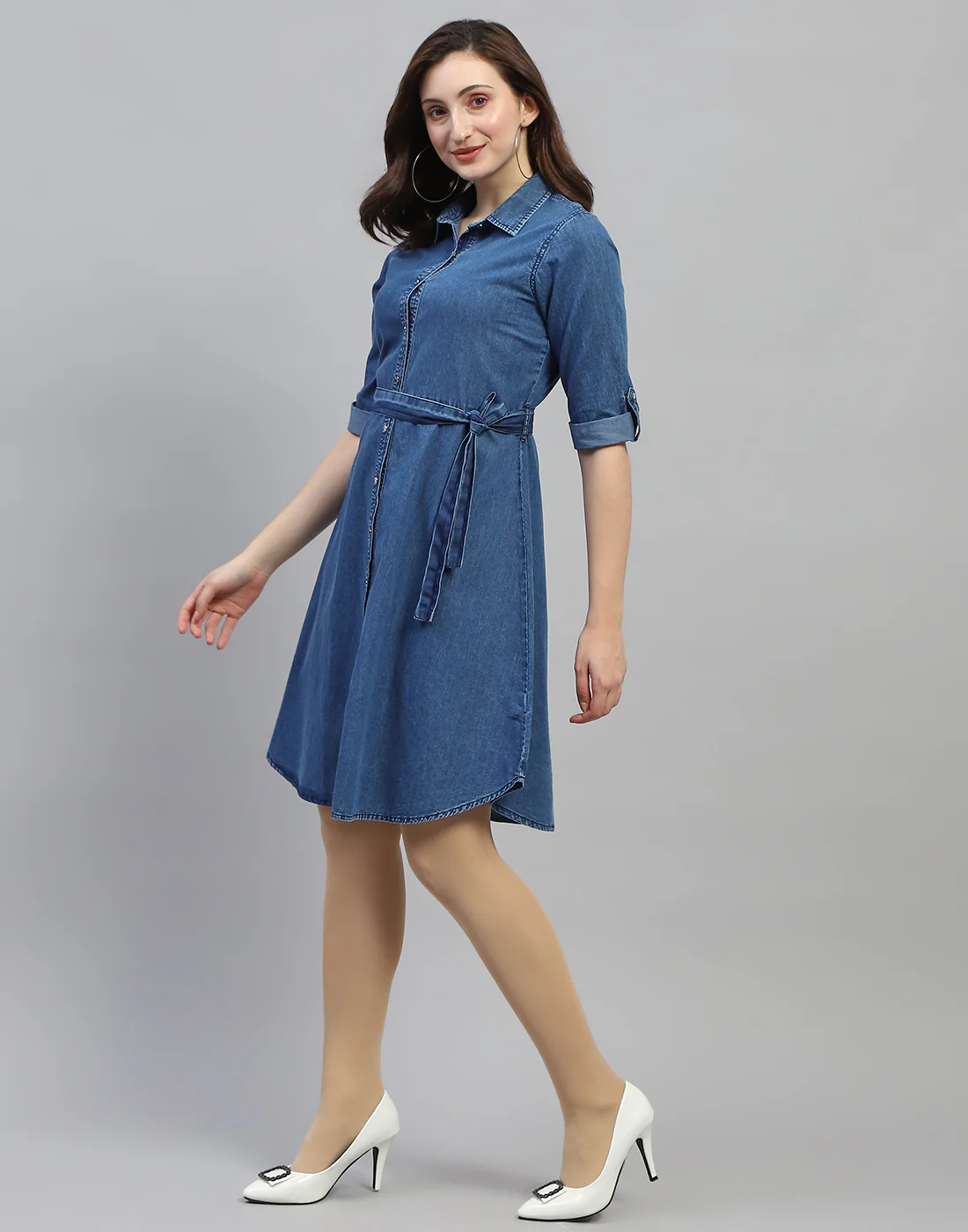 Women Dark Blue Solid Collar Neck 3/4 Sleeve Top - Image 4